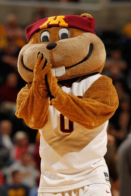 INDIANAPOLIS - MARCH 11: Goldy Gopher, mascot of the Minnesota Golden Gophers performs during the game against the Penn State Nittany Lion in the first round of the Big Ten Men's Basketball Tournament at Conseco Fieldhouse on March 11, 2010 in Indianapol INDIANAPOLIS - MARCH 11: Goldy Gopher, mascot of the Minnesota Golden Gophers performs during the game against the Penn State Nittany Lion in the first round of the Big Ten Men's Basketball Tournament at Conseco Fieldhouse on March 11, 2010 in Indianapol