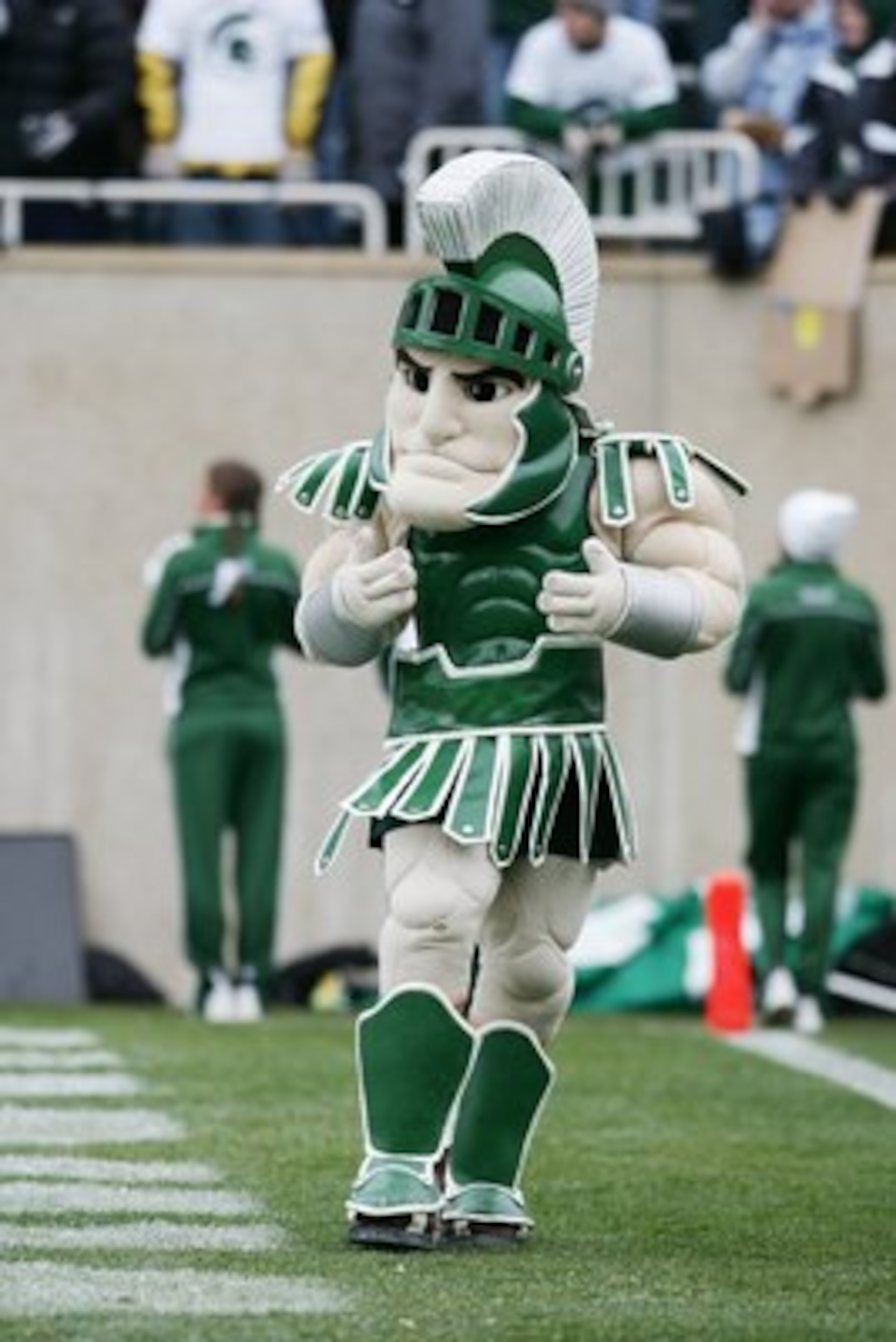 EAST LANSING, MI - NOVEMBER 11:  The Michigan State Spartans mascot Sparty stands on the field during the game against the Minnesota Golden Gophers at Spartan Stadium on November 11, 2006 in East Lansing, Michigan. Minnesota won 31-18. (Photo by Harry How