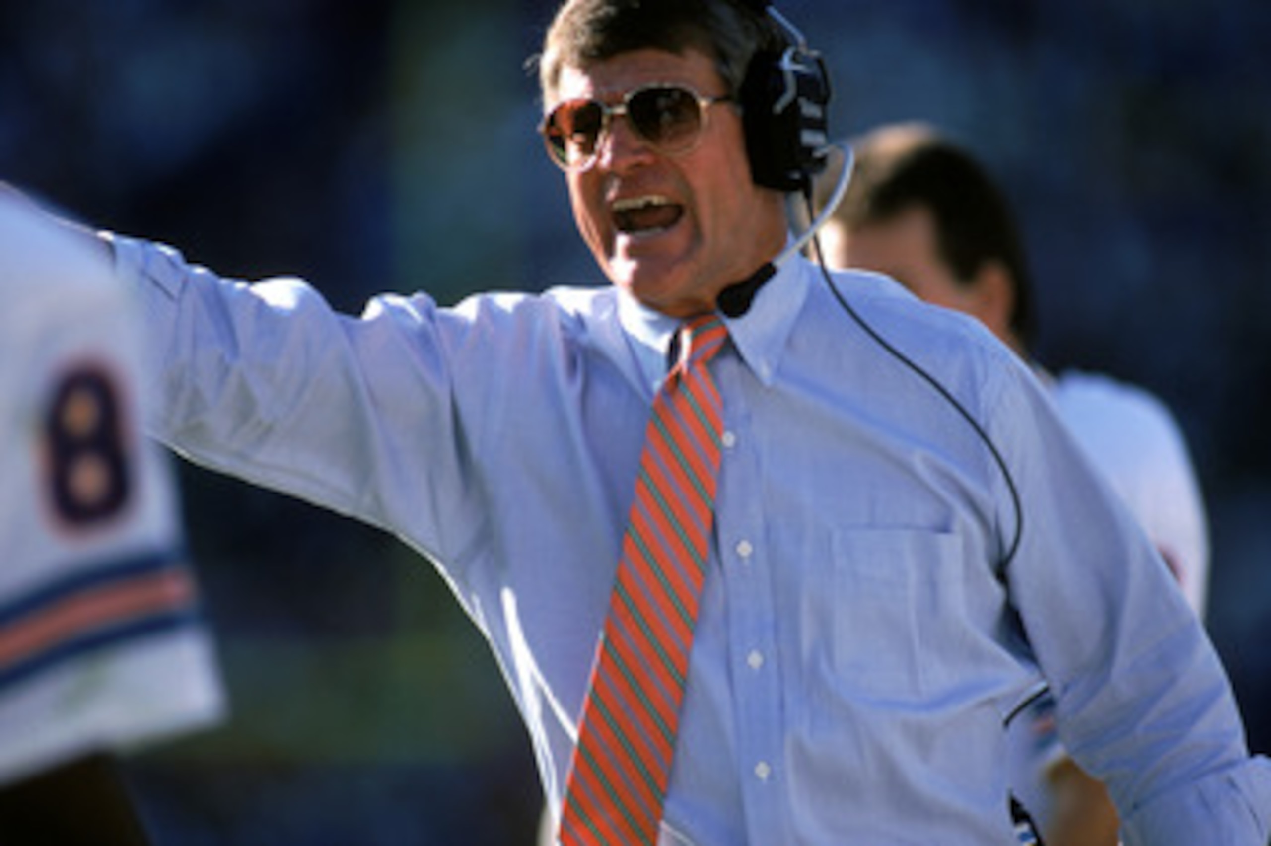 SAN DIEGO - NOVEMBER 29:  Head coach Dan Reeves of the Denver Broncos reacts on the sidelines during a game against the San Diego Chargers at Jack Murphy Stadium on November 29, 1987 in San Diego, California.  The Broncos won 31-17.  (Photo by George Rose