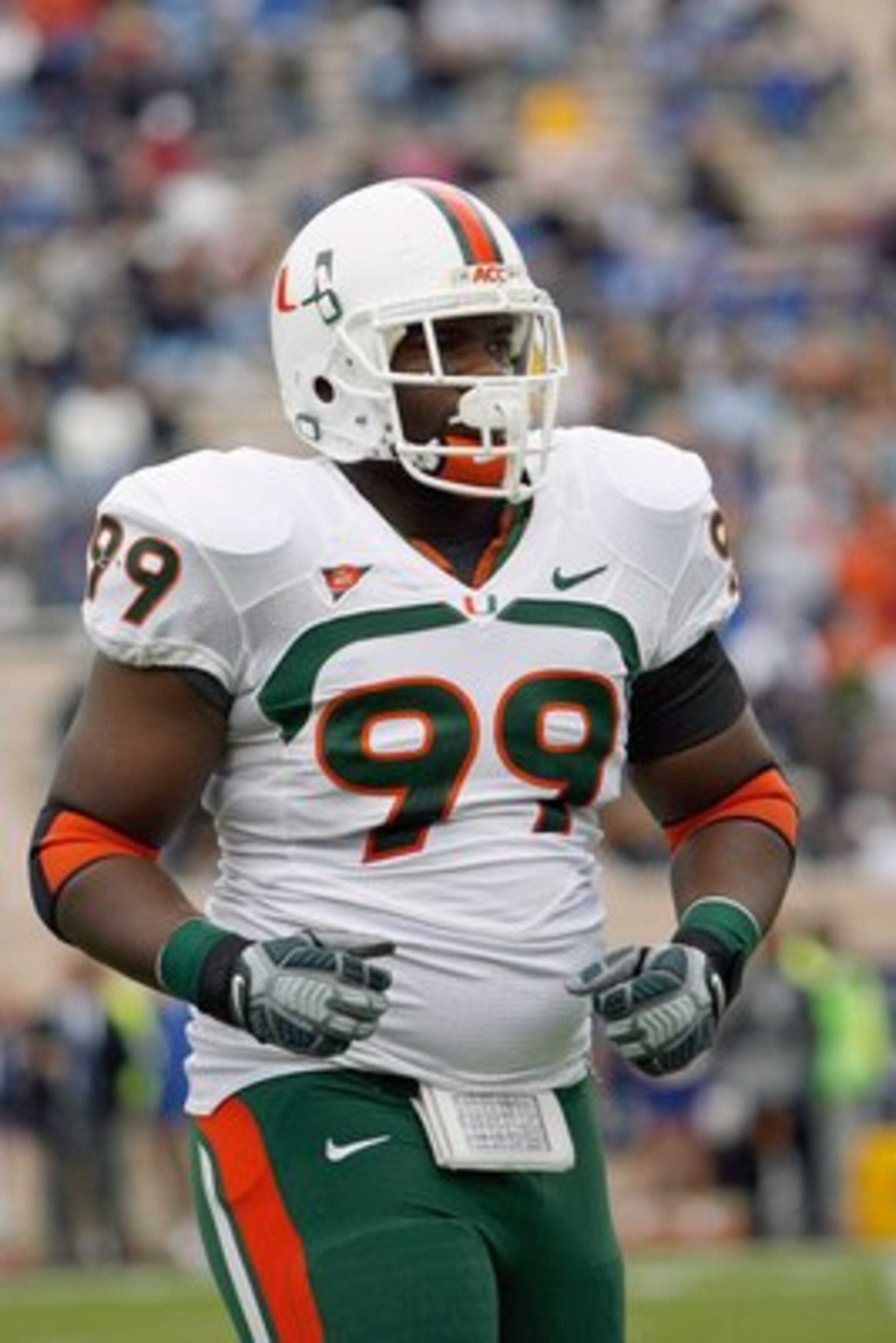 DURHAM, NC - OCTOBER 18: Marcus Forston #99 of the Miami Hurricanes jogs off the field during the game against the Duke Blue Devils at Wallace Wade Stadium on October 18, 2008 in Durham, North Carolina. (Photo by Kevin C. Cox/Getty Images) DURHAM, NC - OCTOBER 18: Marcus Forston #99 of the Miami Hurricanes jogs off the field during the game against the Duke Blue Devils at Wallace Wade Stadium on October 18, 2008 in Durham, North Carolina. (Photo by Kevin C. Cox/Getty Images)