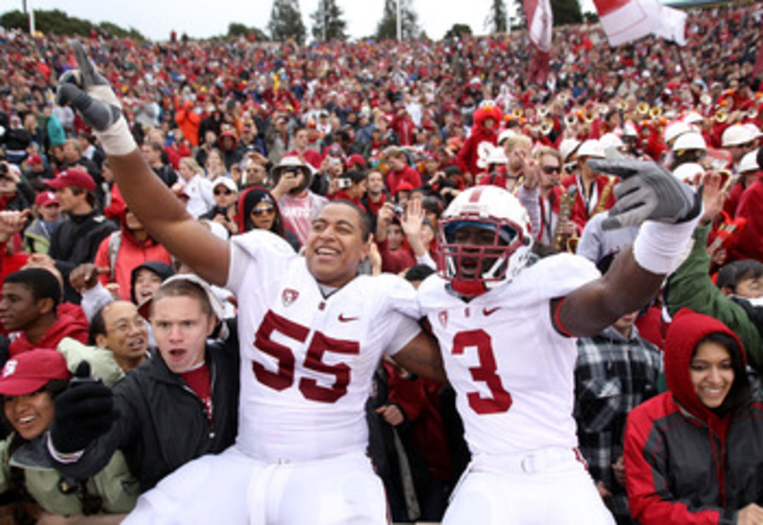 BERKELEY, CA - NOVEMBER 20: Michael Thomas #3 and Jonathan Martin #55 of the Stanford Cardinal celebrate after beating the California Golden Bears at California Memorial Stadium on November 20, 2010 in Berkeley, California. (Photo by Ezra Shaw/Getty Ima BERKELEY, CA - NOVEMBER 20: Michael Thomas #3 and Jonathan Martin #55 of the Stanford Cardinal celebrate after beating the California Golden Bears at California Memorial Stadium on November 20, 2010 in Berkeley, California. (Photo by Ezra Shaw/Getty Ima