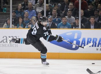 SAN JOSE, CA - APRIL 29:  Benn Ferriero #78 of the San Jose Sharks in action against the Detroit Red Wings in Game One of the Western Conference Semifinals during the 2011 NHL Stanley Cup Playoffs at HP Pavilion on April 29, 2011 in San Jose, California. 