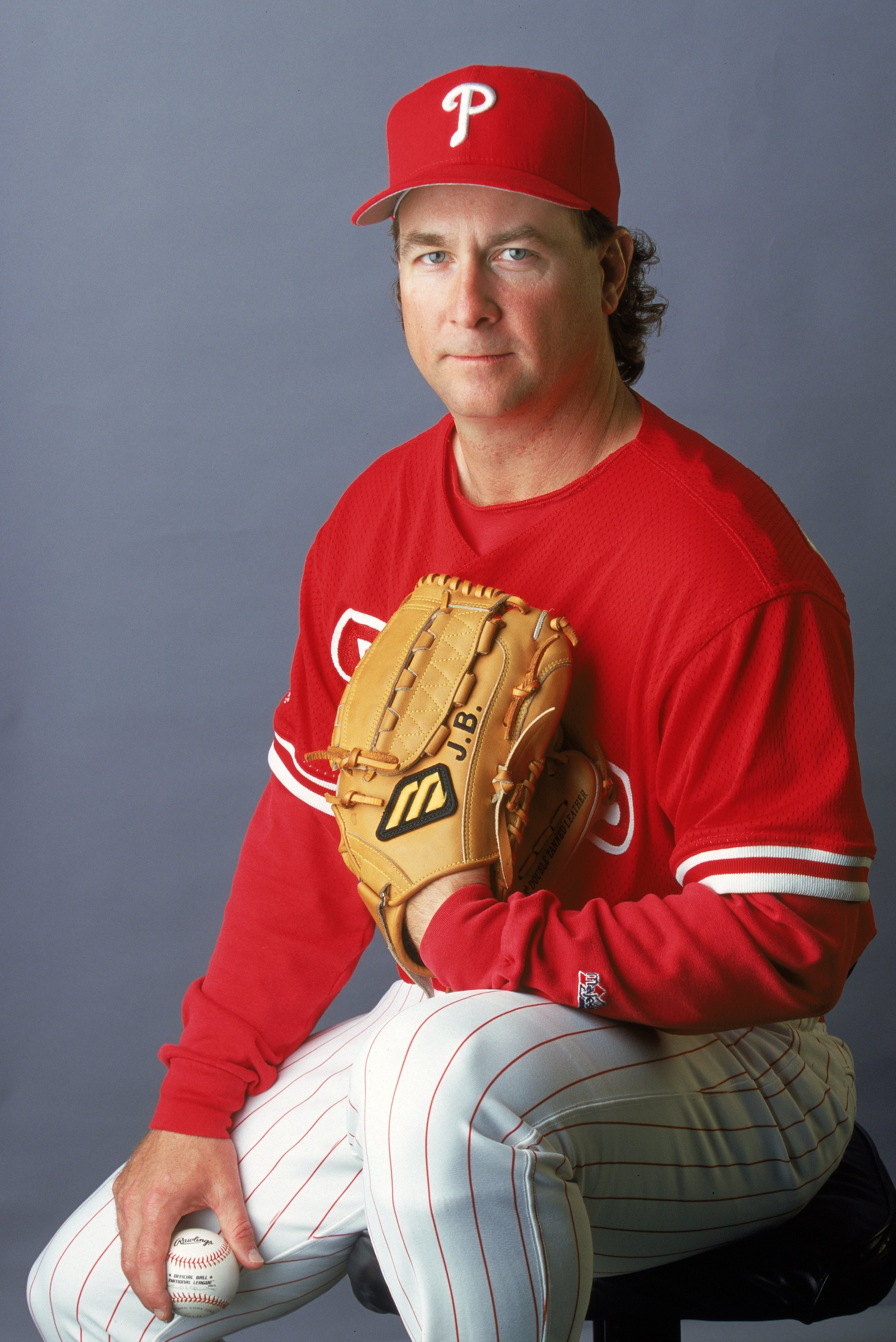 29 Feb 2000: Pitcher Jeff Brantley #45 of the Philadelphia Phillies poses for a studio portrait during Spring Training Photo Day in Clearwater, Florida. Mandatory Credit: Rick Stewart  /Allsport