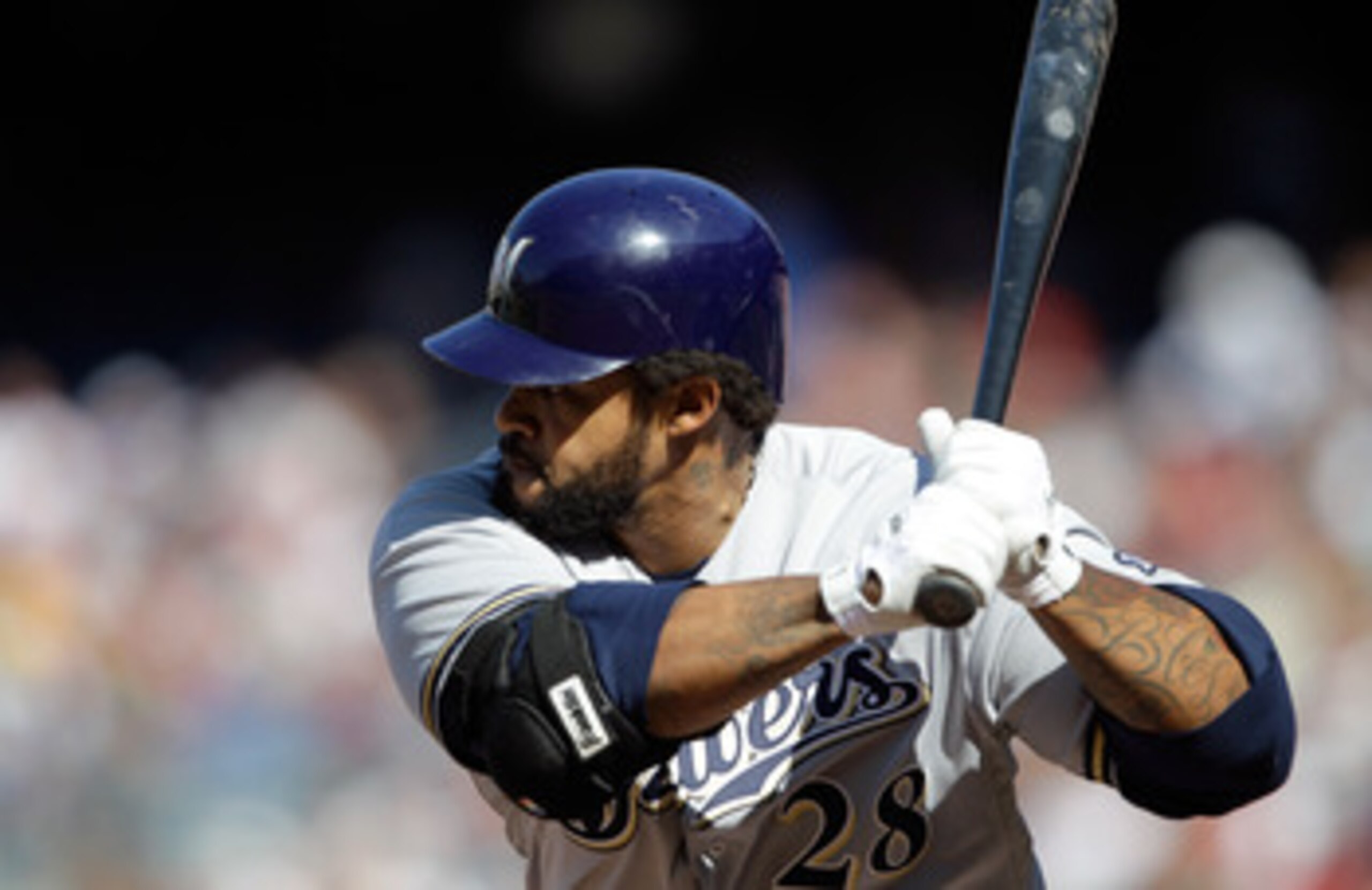 WASHINGTON, DC - APRIL 17:  Prince Fielder #28 of the Milwaukee Brewers at the plate against the Washington Nationals at Nationals Park on April 17, 2011 in Washington, DC.  (Photo by Rob Carr/Getty Images)