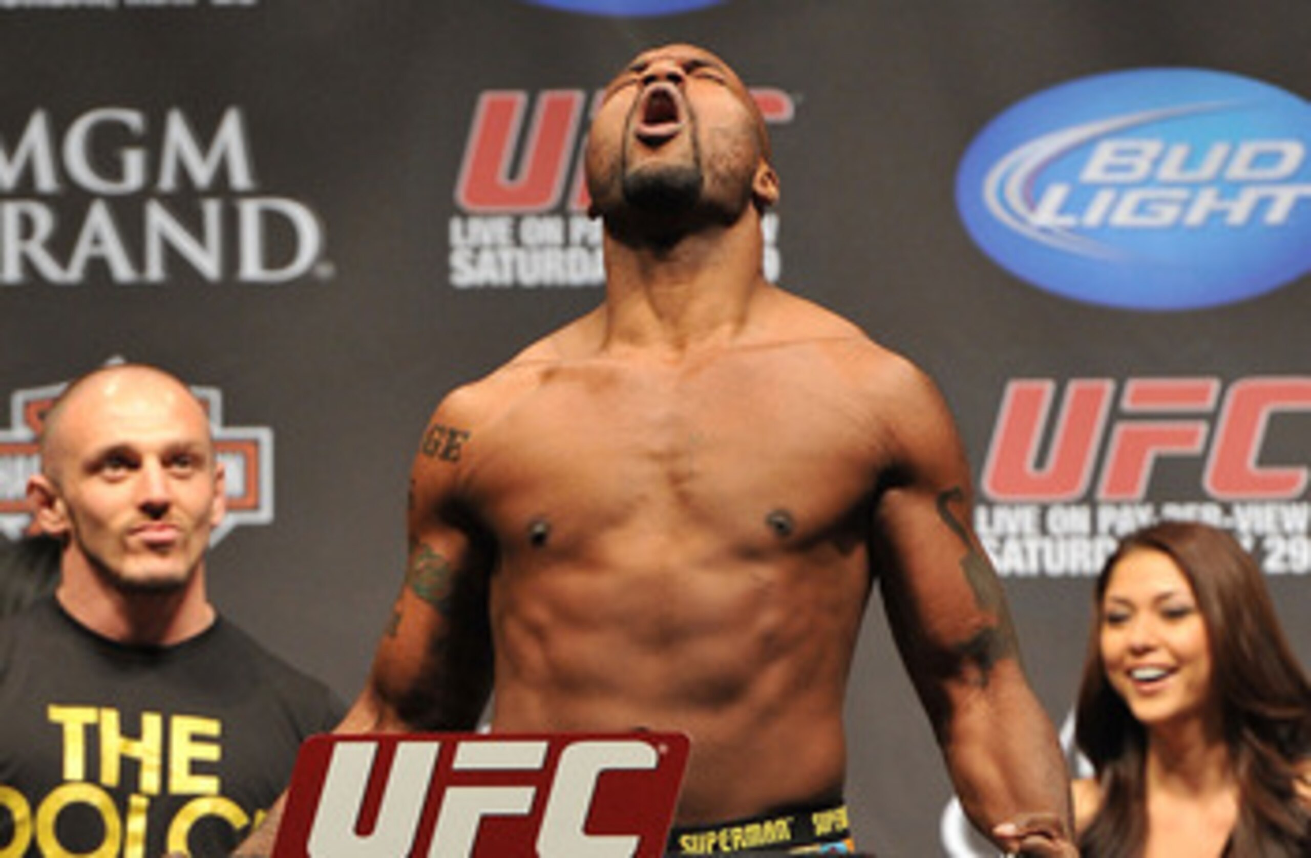 LAS VEGAS - MAY 28:  UFC fighter Quinton 'Rampage' Jackson  weighs in for his fight against UFC fighter Rashad Evans at UFC 114: Rampage versus Rashad at the Mandalay Bay Hotel on May 28, 2010 in Las Vegas, Nevada.  (Photo by Jon Kopaloff/Getty Images)