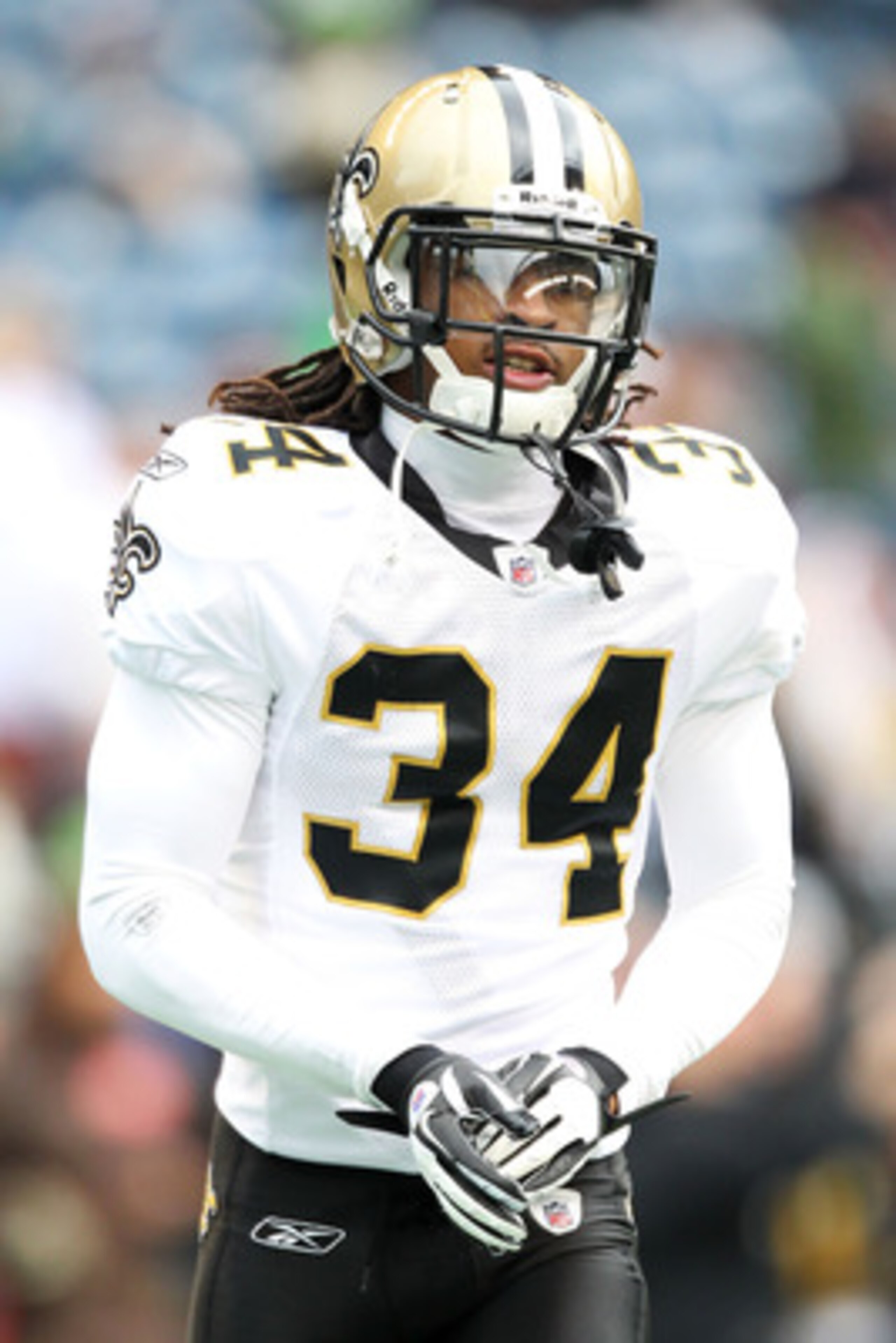 SEATTLE, WA - JANUARY 08:  Patrick Robinson #34 of the New Orleans Saints looks on against the Seattle Seahawks during the 2011 NFC wild-card playoff game at Qwest Field on January 8, 2011 in Seattle, Washington.  (Photo by Otto Greule Jr/Getty Images)