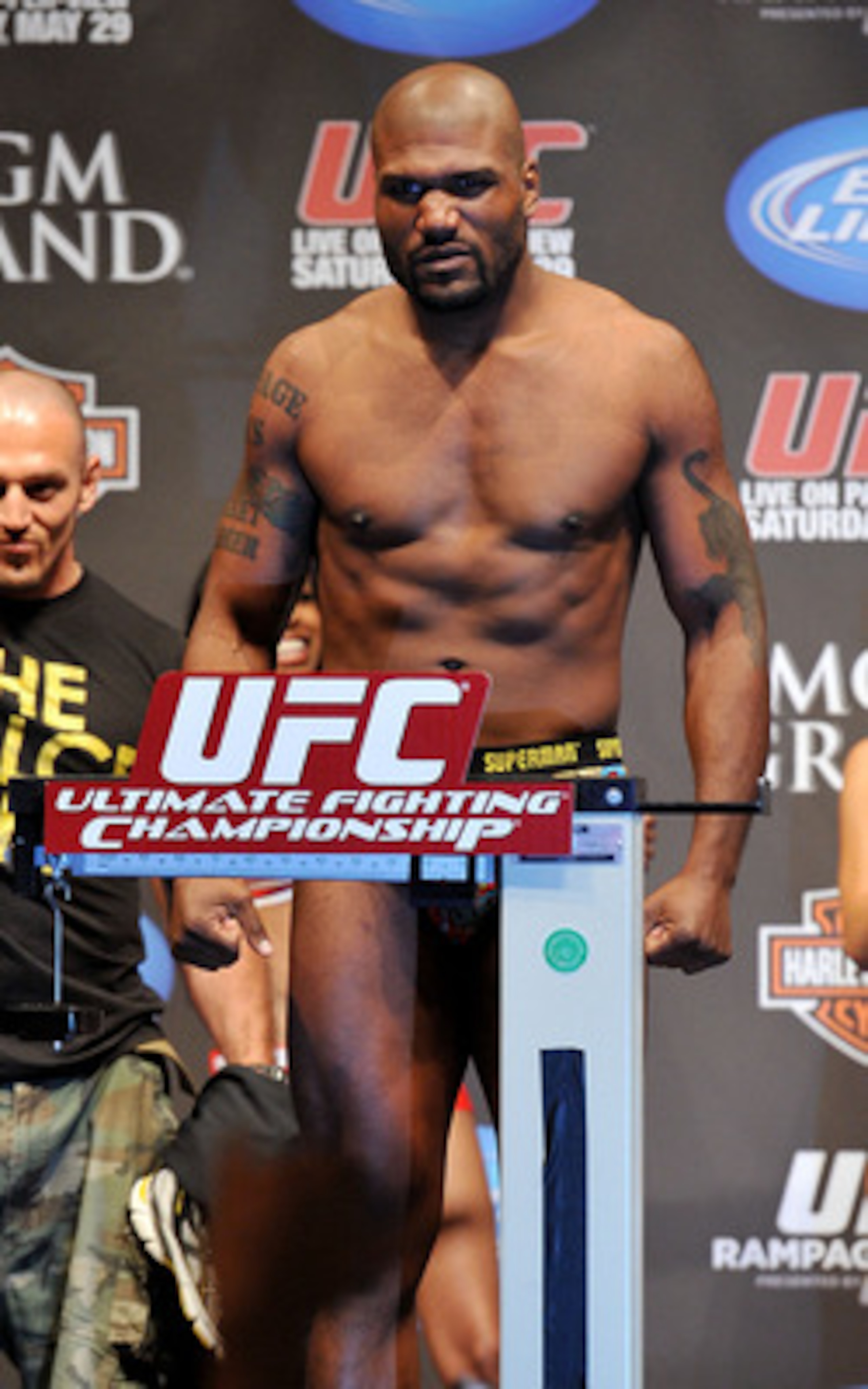 LAS VEGAS - MAY 28:  UFC fighter Quinton 'Rampage' Jackson weighs in for his fight against UFC fighter Rashad Evans at UFC 114: Rampage versus Rashad at the Mandalay Bay Hotel on May 28, 2010 in Las Vegas, Nevada.  (Photo by Jon Kopaloff/Getty Images)