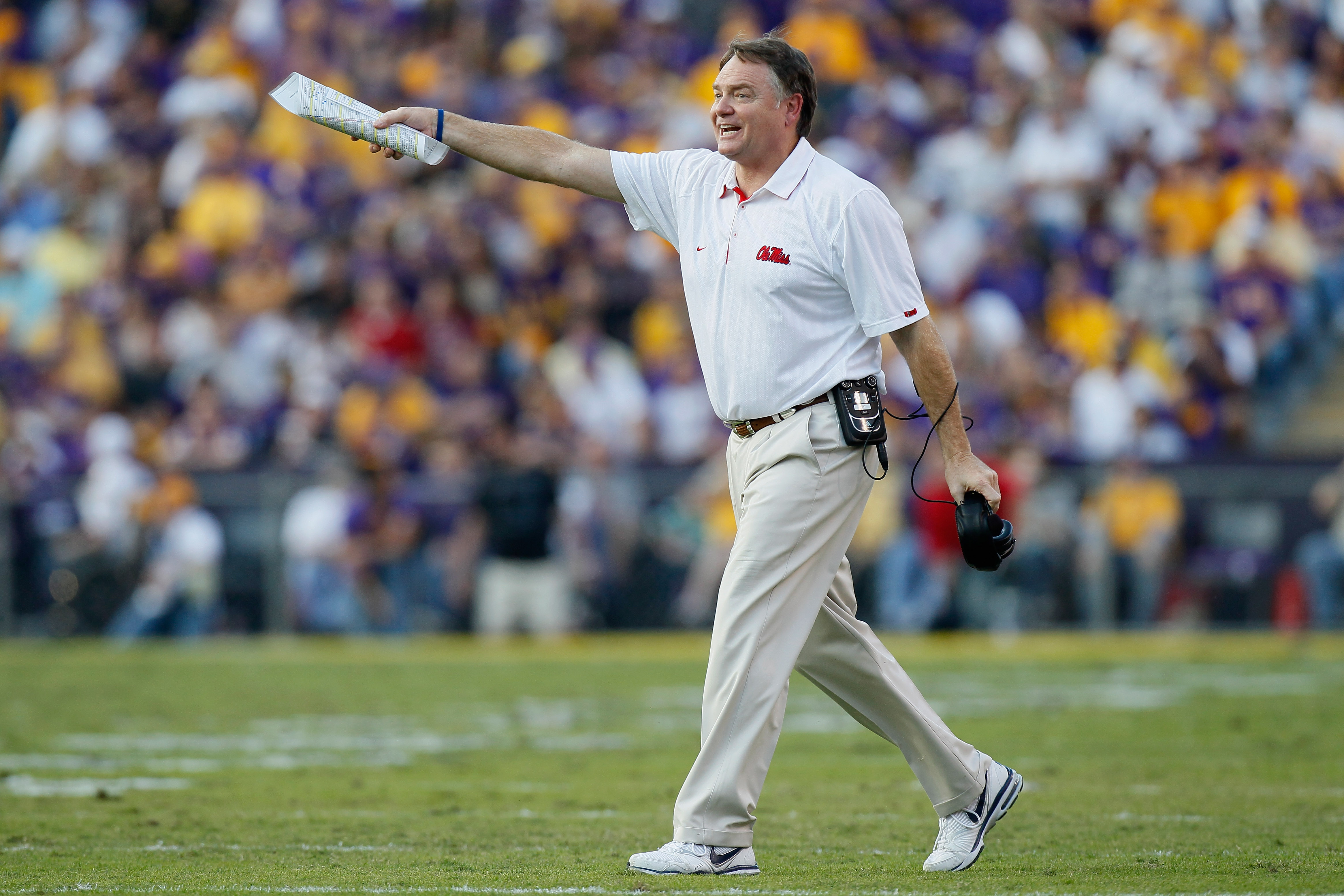 BATON ROUGE, LA - NOVEMBER 20:  Head coach Houston Nutt of the Ole Miss Rebels against the Louisiana State University Tigers at Tiger Stadium on November 20, 2010 in Baton Rouge, Louisiana.  (Photo by Kevin C. Cox/Getty Images)