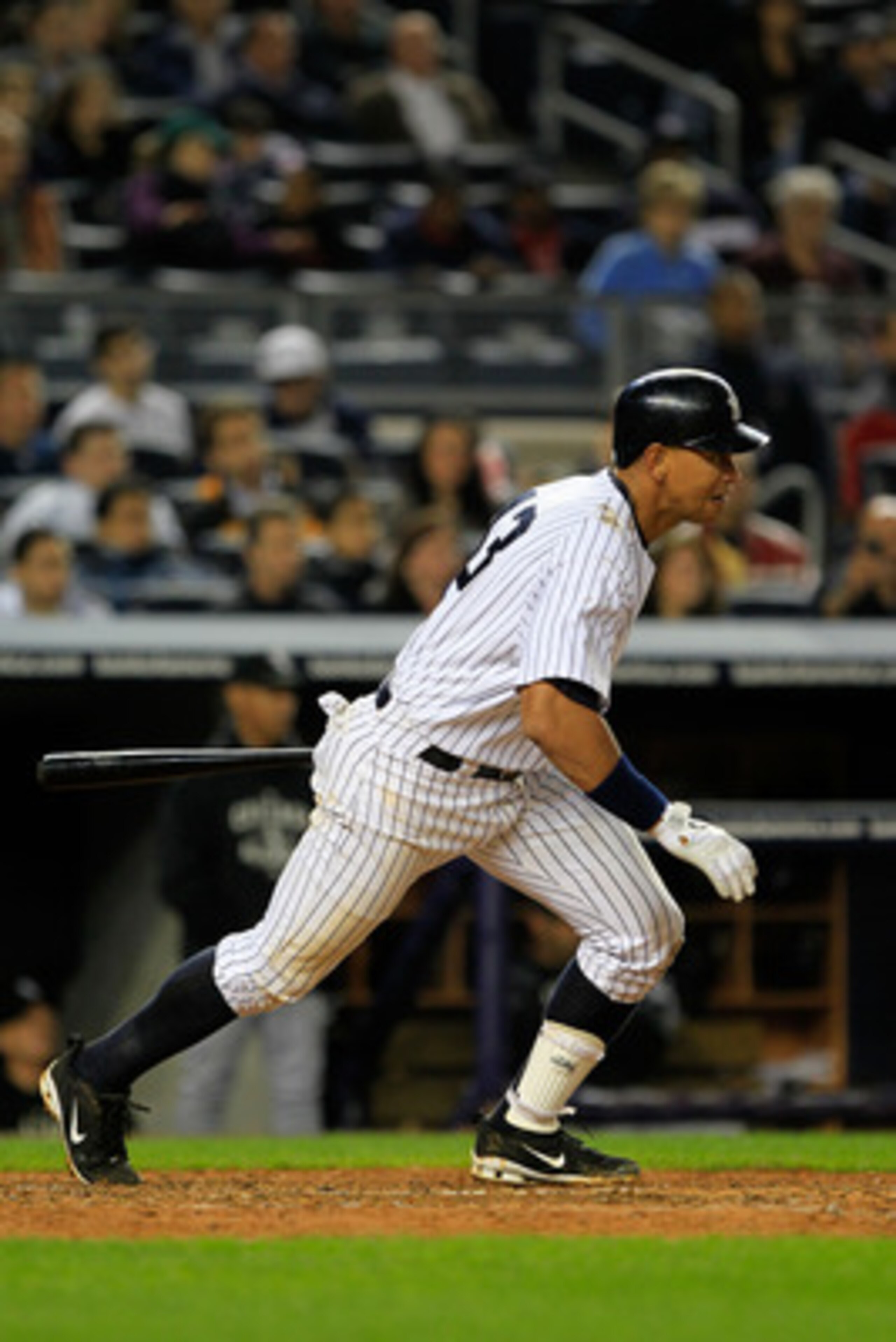 NEW YORK, NY - APRIL 25:  Alex Rodriguez #13 of the New York Yankees singles on a ground ball in the seventh inning against the Chicago White Sox at Yankee Stadium on April 25, 2011 in the Bronx borough of New York City.  (Photo by Chris Trotman/Getty Ima