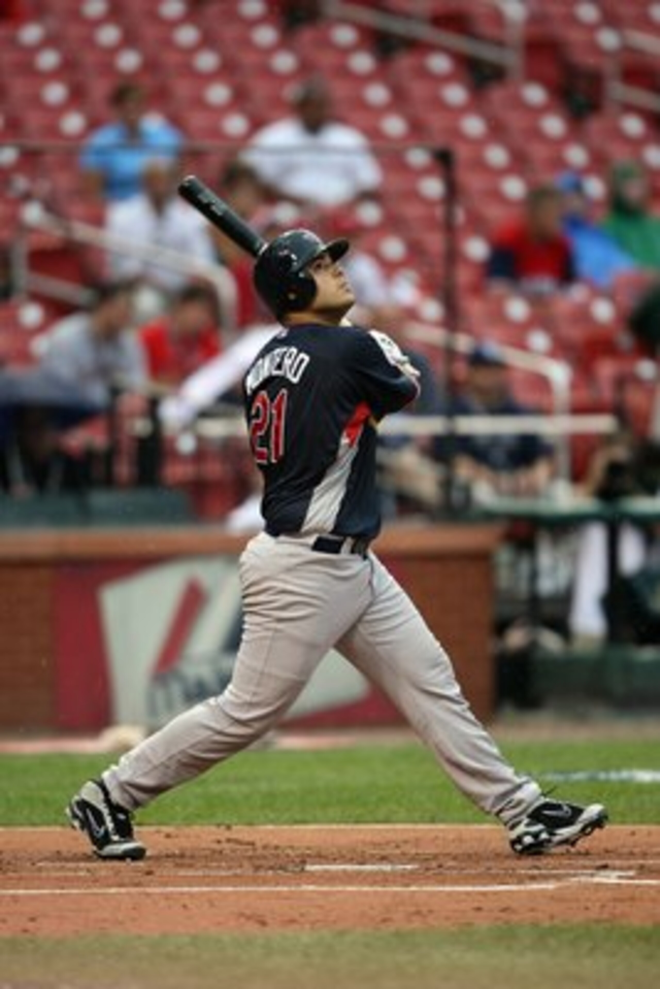 ST. LOUIS, MO - JULY 12:  World Futures All-Star Jesus Montero of the New York Yankees bats during the 2009 XM All-Star Futures Game at Busch Stadium on July 12, 2009 in St. Louis, Missouri. (Photo by Elsa/Getty Images)