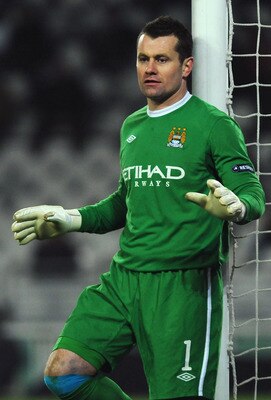 TURIN, ITALY - DECEMBER 16:  Shay Given of Manchester City issues instructions during the UEFA Europa League group A match between Juventus FC and Manchester City at Stadio Olimpico di Torino on December 16, 2010 in Turin, Italy.  (Photo by Valerio Pennic