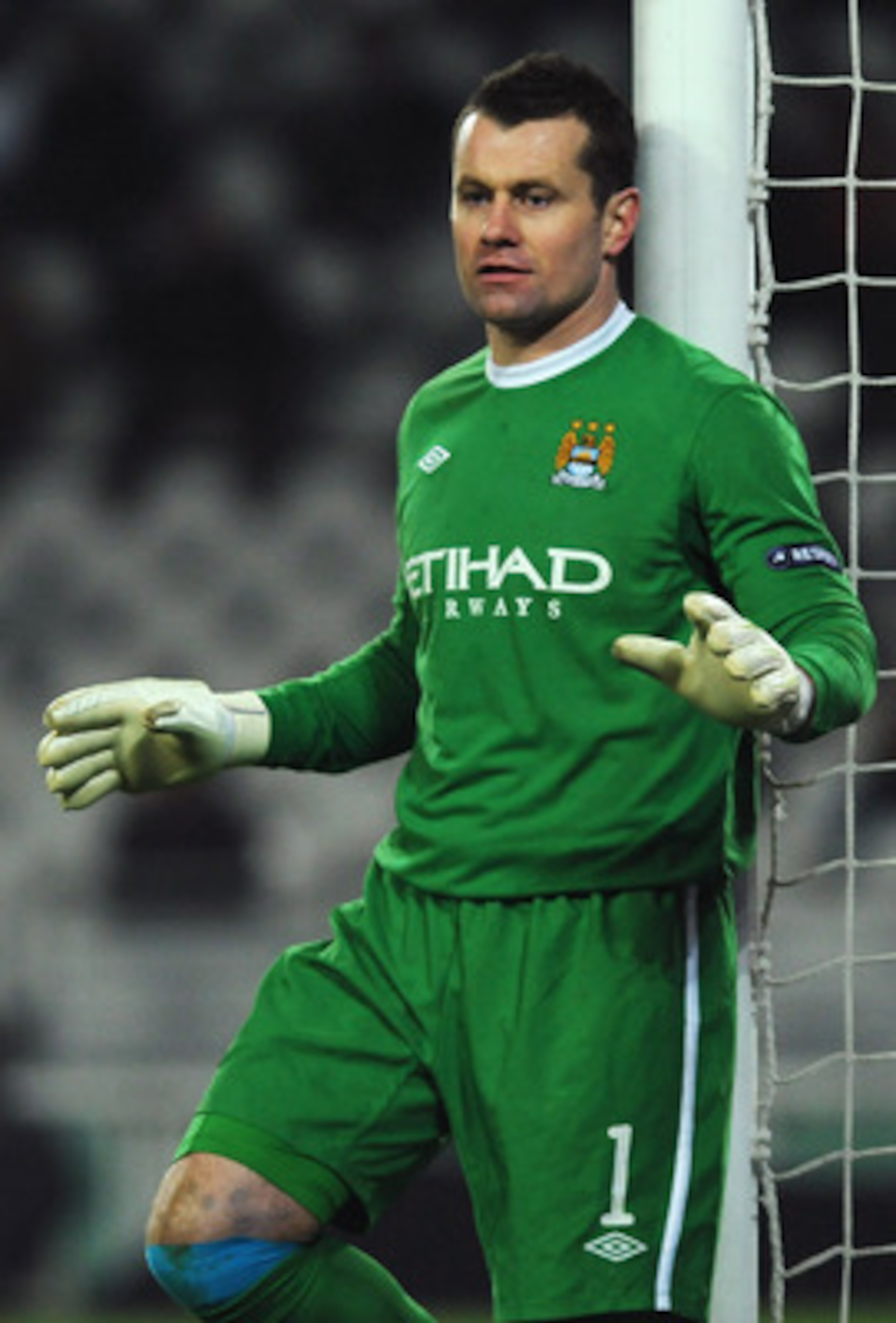 TURIN, ITALY - DECEMBER 16:  Shay Given of Manchester City issues instructions during the UEFA Europa League group A match between Juventus FC and Manchester City at Stadio Olimpico di Torino on December 16, 2010 in Turin, Italy.  (Photo by Valerio Pennic