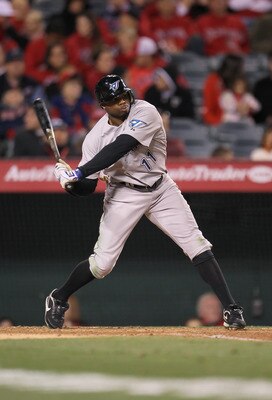 ANAHEIM, CA - APRIL 08:  Rajai Davis #11 of the Toronto Blue Jays bats against the Los Angeles Angels of Anaheim at Angel Stadium of Anaheim on April 8, 2011 in Anaheim, California.  (Photo by Jeff Gross/Getty Images)