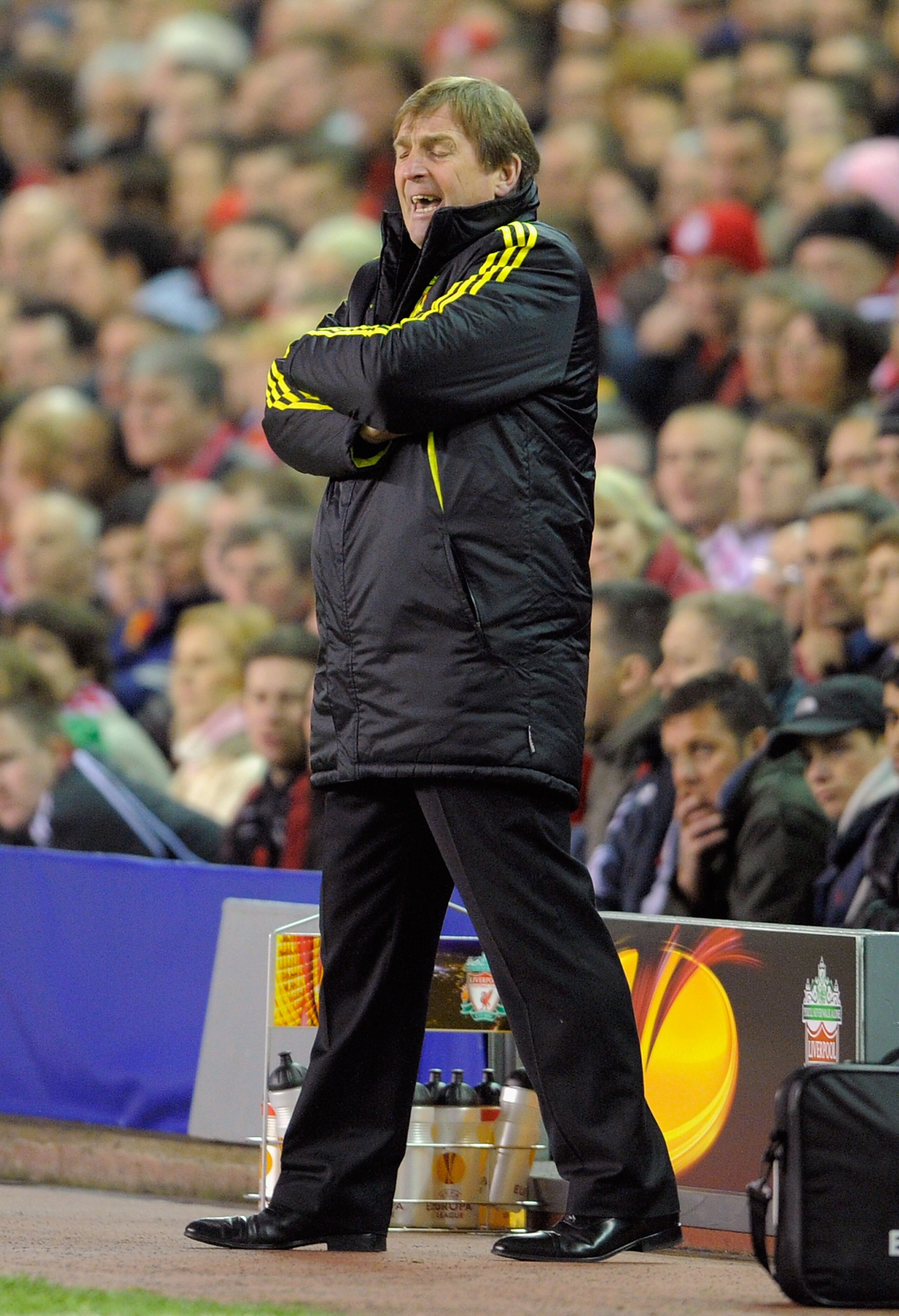 LIVERPOOL, ENGLAND - MARCH 17:  Liverpool manager Kenny Dalglish looks dejected during the UEFA Europa League Round of 16 second leg match between Liverpool and SC Braga at Anfield on March 17, 2011 in Liverpool, England.  (Photo by Michael Regan/Getty Im