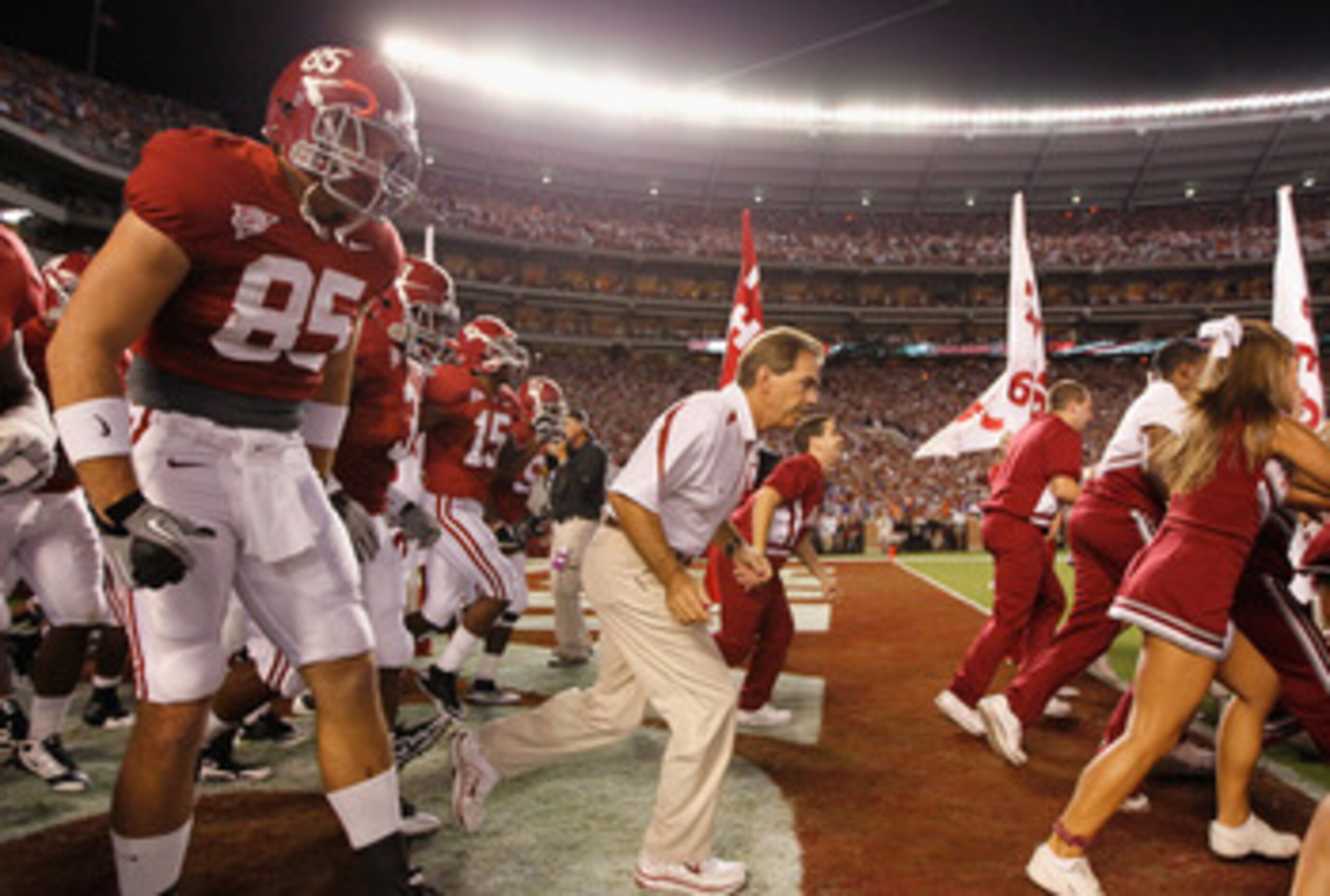 TUSCALOOSA, AL - OCTOBER 02:  Head coach Nick Saban of the Alabama Crimson Tide against the Florida Gators at Bryant-Denny Stadium on October 2, 2010 in Tuscaloosa, Alabama.  (Photo by Kevin C. Cox/Getty Images)