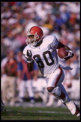 3 Dec 1995:  Running back Andre Rison #80 of the Cleveland Browns carries the ball upfield against the San Diego Chargers at Jack Murphy Stadium in San Diego, California.  The Chargers defeated the Browns 31-13.  Mandatory Credit:  Jed Jacobsohn/Allsport