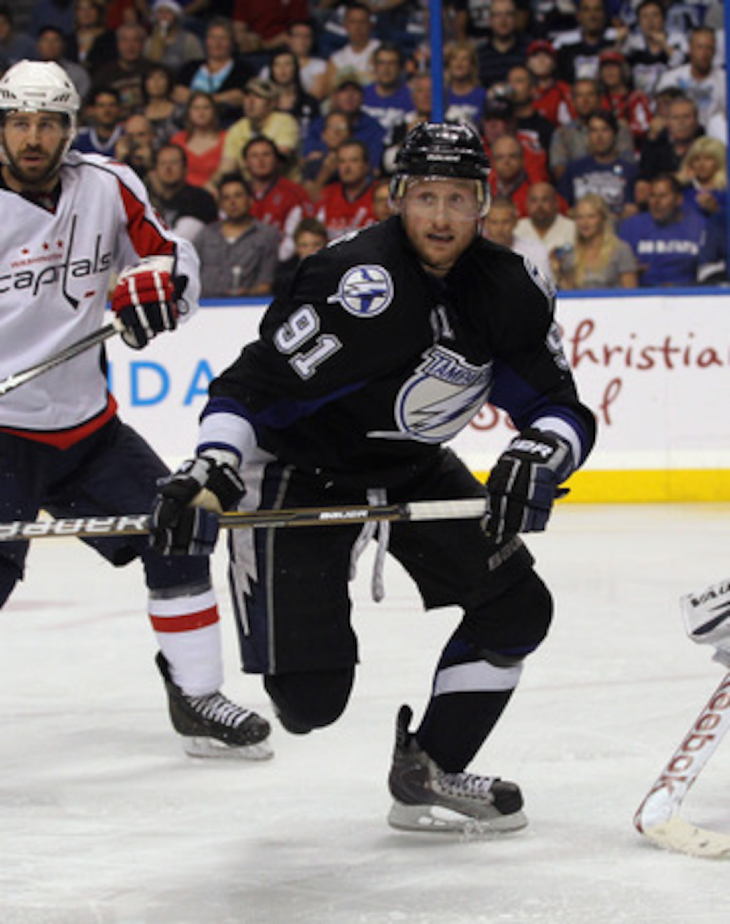 TAMPA, FL - MAY 04:  Steven Stamkos #91 of the Tampa Bay Lightning skates against the Washington Capitals in Game Four of the Eastern Conference Semifinals during the 2011 NHL Stanley Cup Playoffs at the St Pete Times Forum on May 4, 2011 in Tampa, Florid