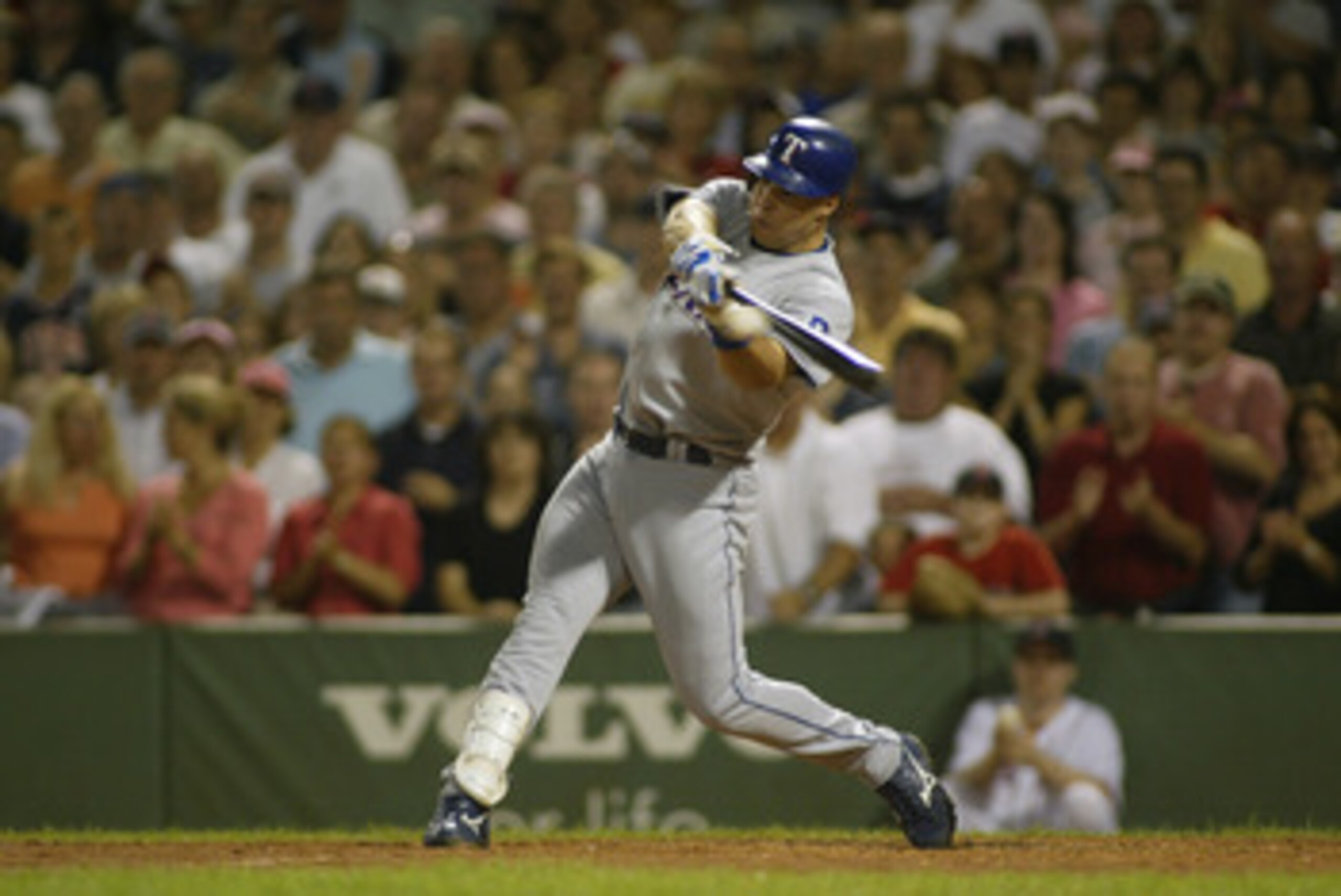 BOSTON, MA - SEPTEMBER 3:  Mark Teixeira #23 of the Texas Rangers bats against the Boston Red Sox on September 3, 2004 at Fenway Park in Boston, Massachusetts.(Photo by Rick Stewart/Getty Images)