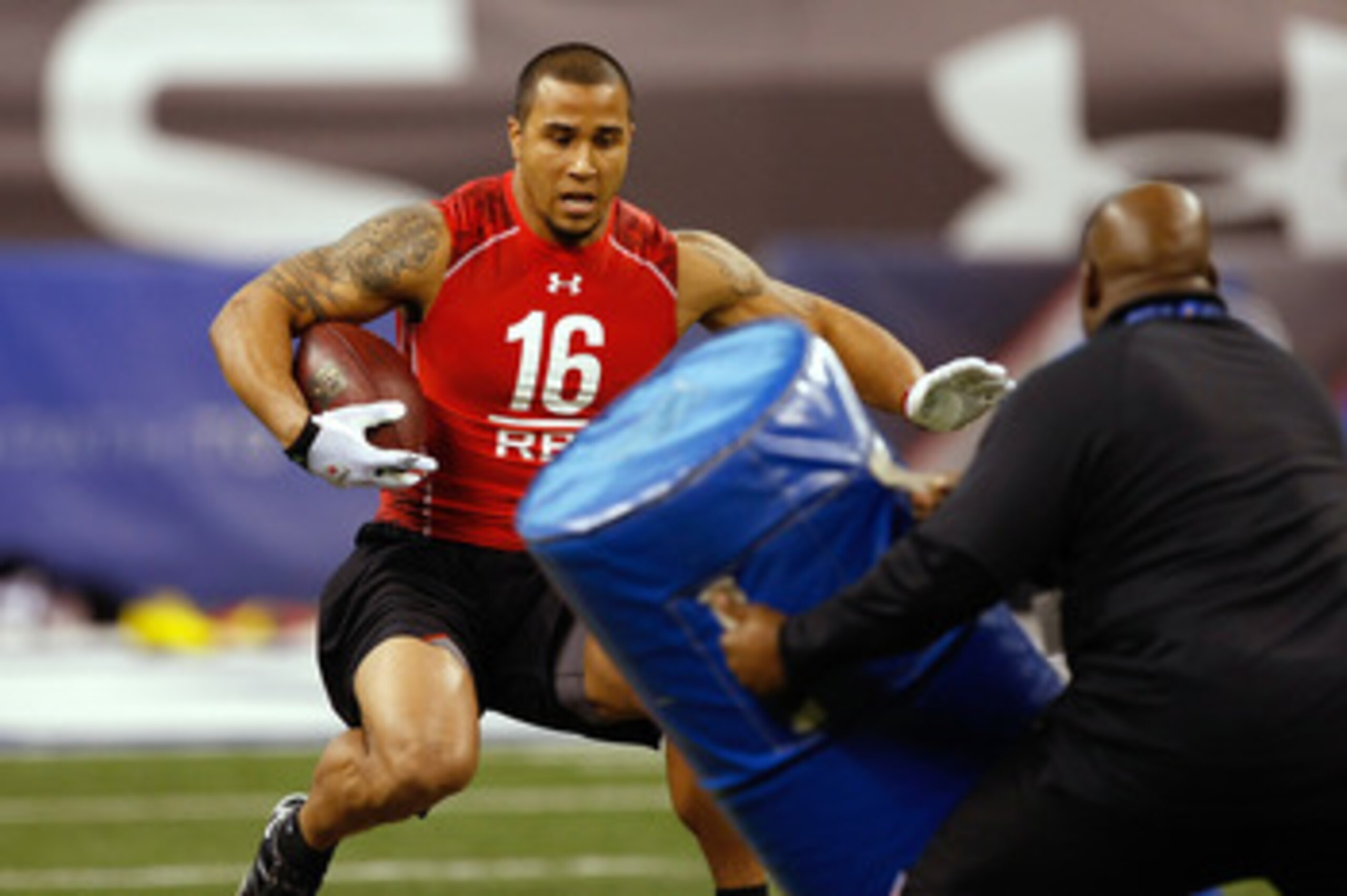 INDIANAPOLIS, IN - FEBRUARY 28: Running back Ryan Matthews of Fresno State runs with the football during practice drills  during the NFL Scouting Combine presented by Under Armour at Lucas Oil Stadium on February 28, 2010 in Indianapolis, Indiana. (Photo