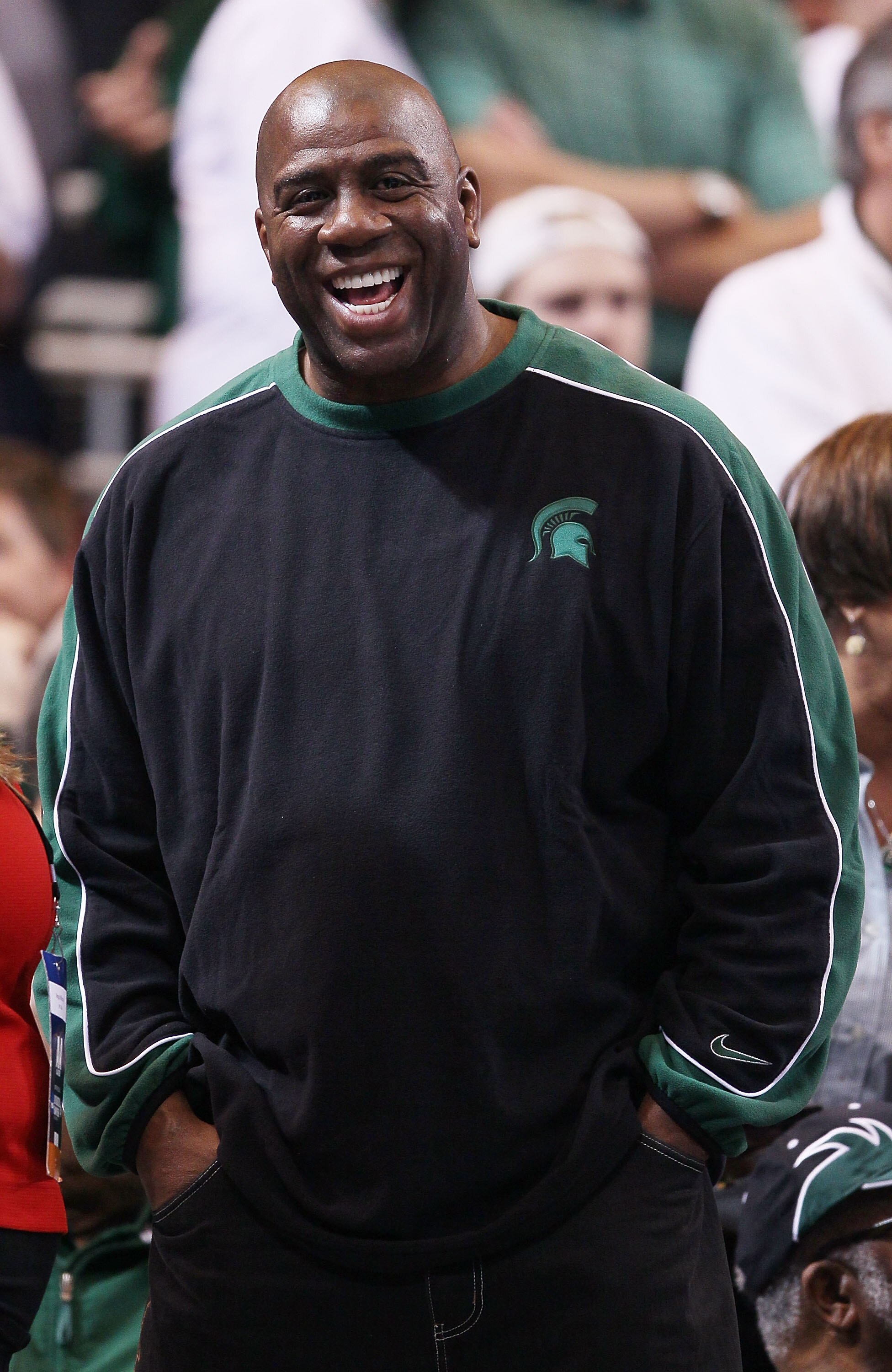 ST. LOUIS - MARCH 28:  Magic Johnson attends the Tennessee Volunteers versus the Michigan State Spartans game during the midwest regional final of the 2010 NCAA men's basketball tournament at the Edward Jones Dome on March 28, 2010 in St. Louis, Missouri.