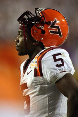 MIAMI, FL - JANUARY 03:  Tyrod Taylor #5 of the Virginia Tech Hokies looks on against the Stanford Cardinal during the 2011 Discover Orange Bowl at Sun Life Stadium on January 3, 2011 in Miami, Florida. Stanford won 40-12.  (Photo by Marc Serota/Getty Ima