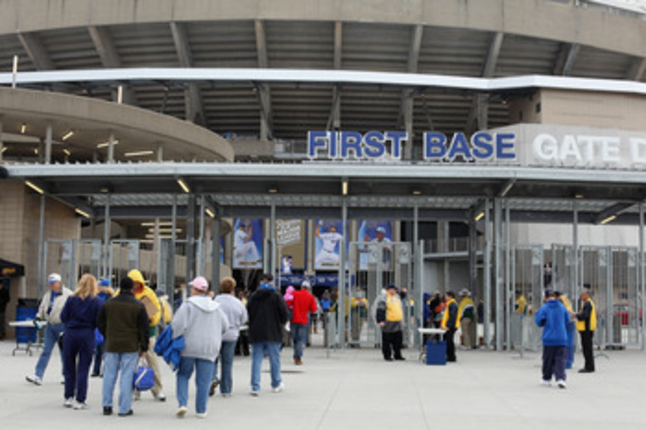 KANSAS CITY, MO - MARCH 31:  Fans enter the stadium prior to the start of the opening day game between the Los Angeles Angels of Anaheim and the Kansas City Royals at Kauffman Stadium on March 31, 2011 in Kansas City, Missouri.  (Photo by Jamie Squire/Get