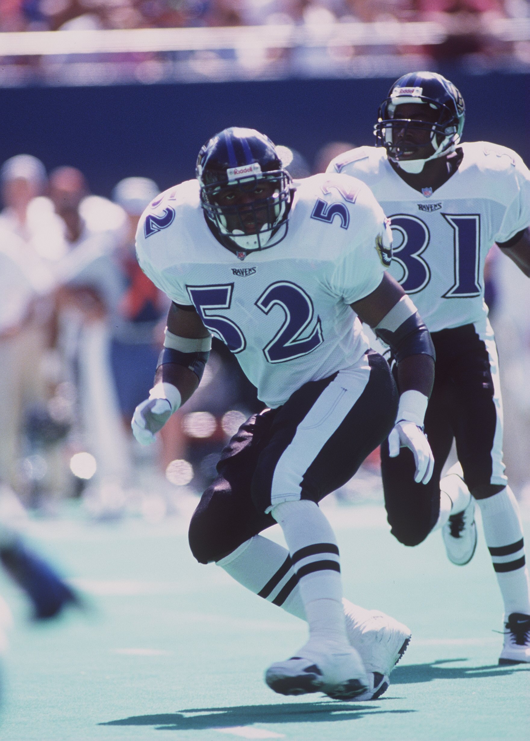 10 Aug 1996:  Linebacker Ray Lewis of the Baltimore Ravens in action during the Ravens 37-27 win over the New York Giants at Giants Stadium in East Rutherford, New Jersey. Mandatory Credit: Rick Stewart/ALLSPORT