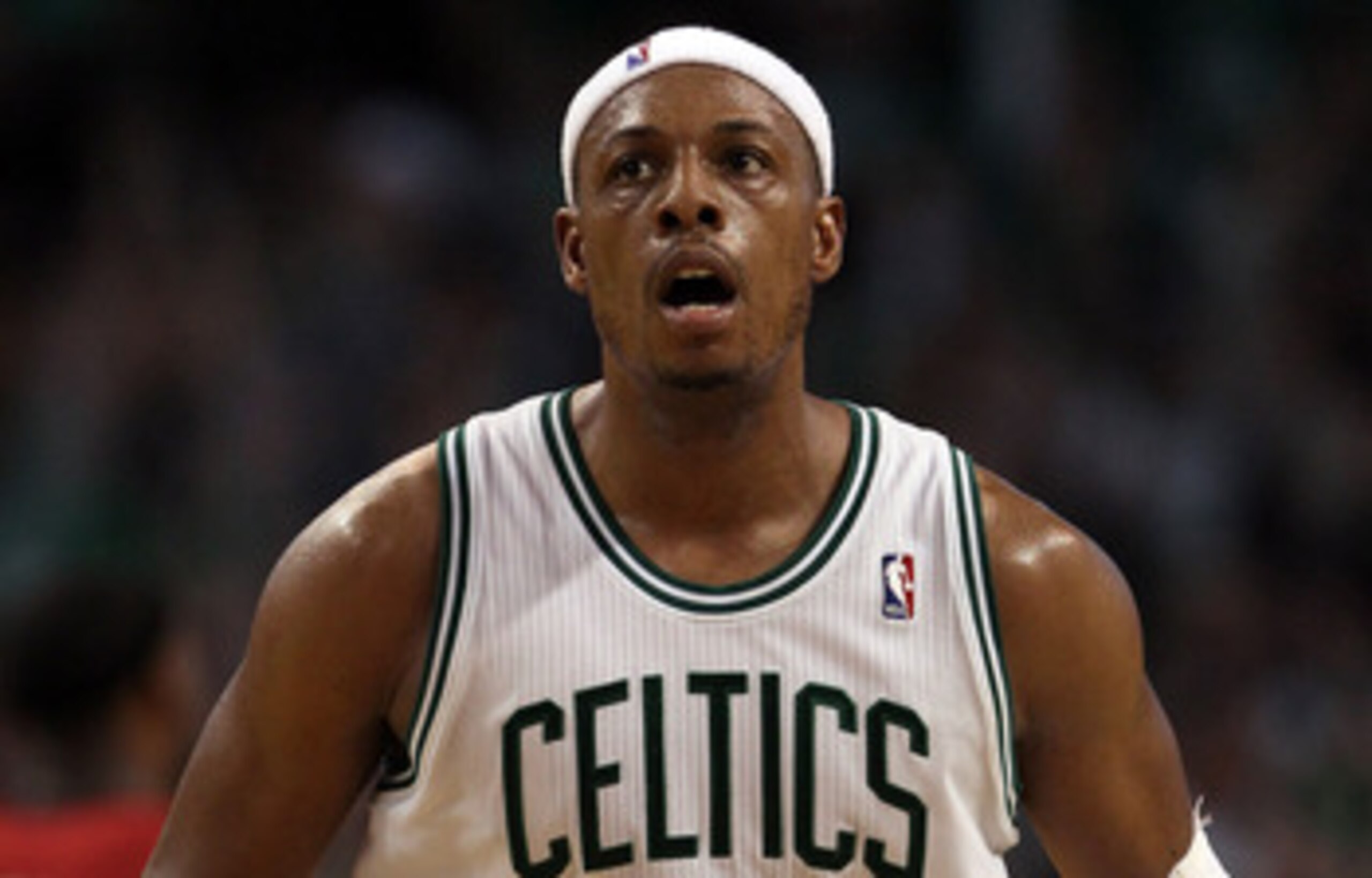BOSTON, MA - MAY 07:  Paul Pierce #34 of the Boston Celtics celebrates a shot in the second half against the Miami Heat in Game Three of the Eastern Conference Semifinals in the 2011 NBA Playoffs on May 7, 2011 at the TD Garden in Boston, Massachusetts.