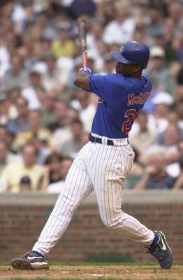 CHICAGO - MAY 31:  First baseman Fred McGriff #29 of the Chicago Cubs swings the bat during the MLB game against the Houston Astros at Wrigley Field in Chicago, Illinois on May 31, 2002. The Astros defeated the Cubs 4-1. (Photo by Jonathan Daniel/Getty Im