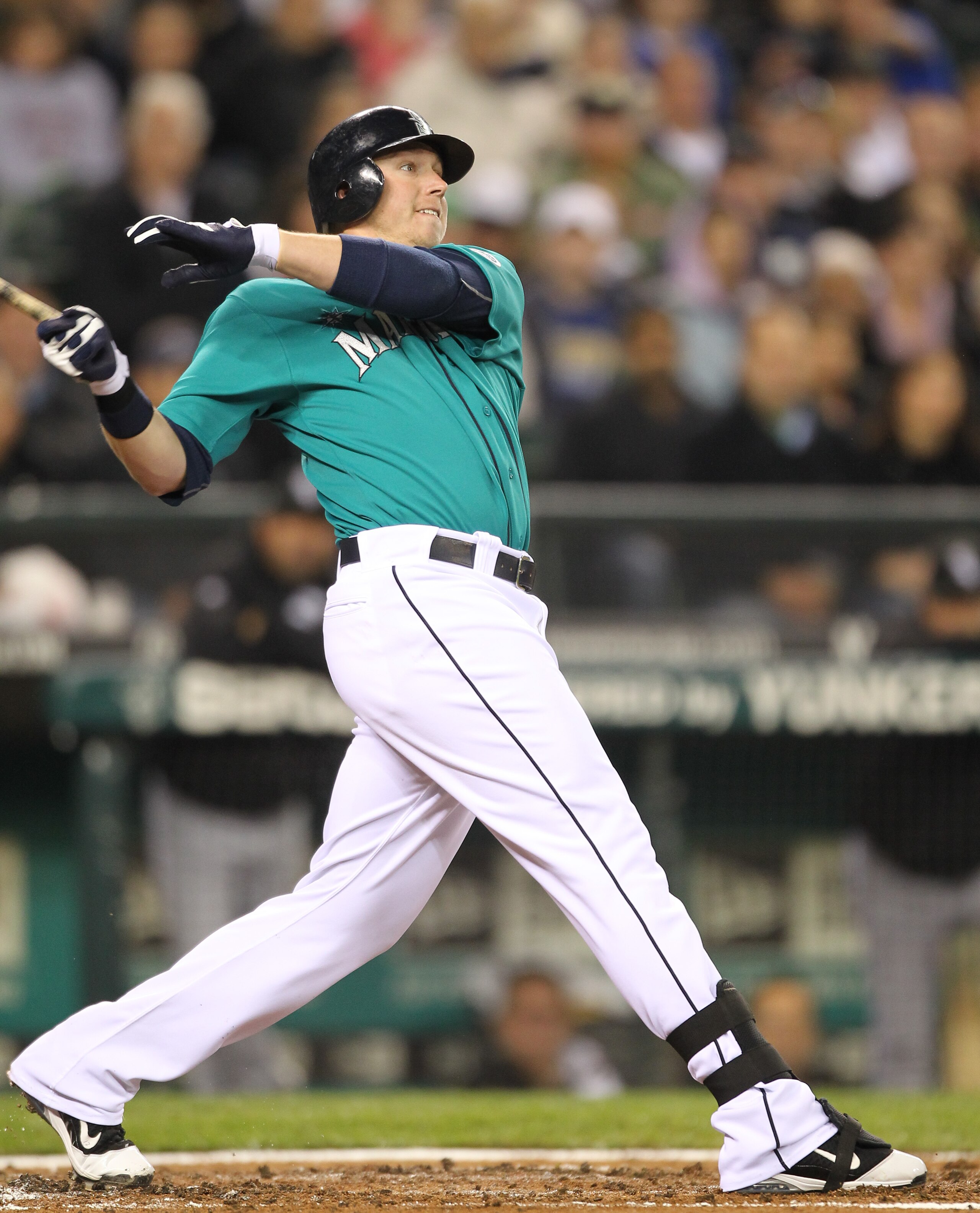 SEATTLE - MAY 06:  Justin Smoak #17 of the Seattle Mariners bats against the Chicago White Sox at Safeco Field on May 6, 2011 in Seattle, Washington. The Mariners won 3-2. (Photo by Otto Greule Jr/Getty Images)