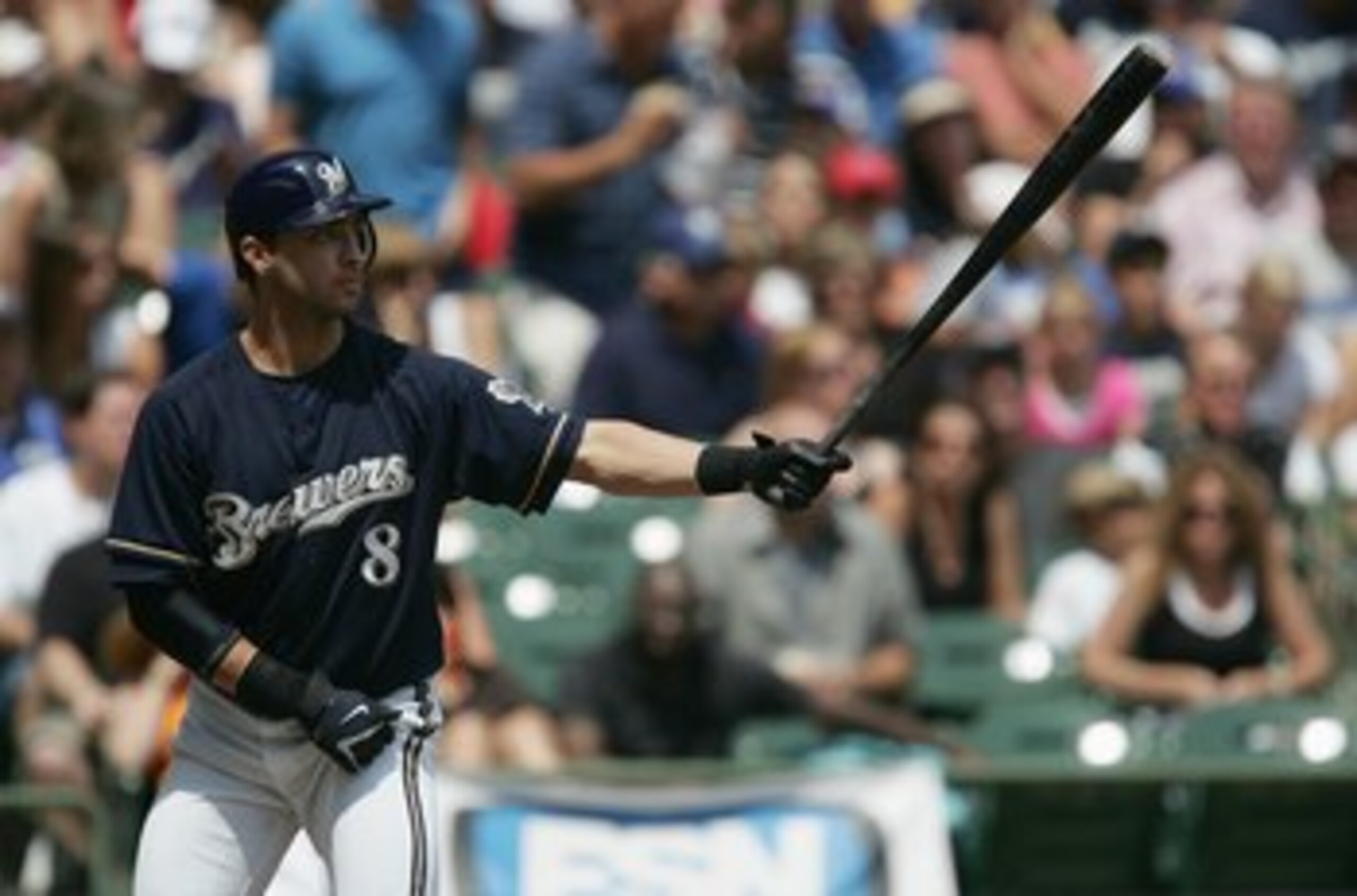 MILWAUKEE - JULY 22:  Ryan Braun #8 of the Milwaukee Brewers bats against the San Francisco Giants on July 22, 2007 at Miller Park in Milwaukee, Wisconsin. The Brewers won 7-5. (Photo by Jonathan Daniel/Getty Images)