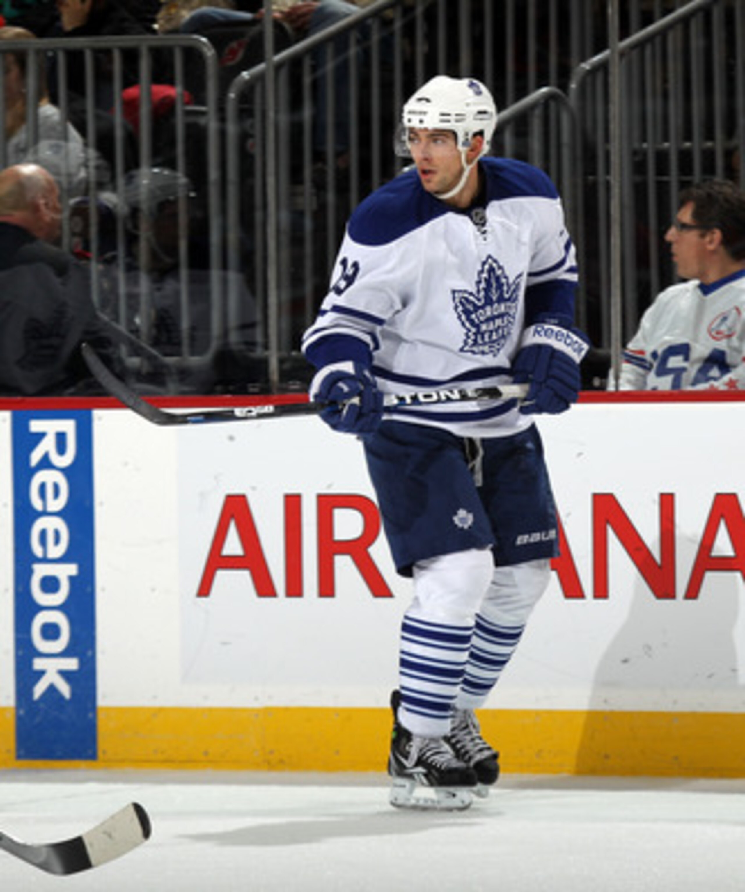 NEWARK, NJ - APRIL 06: Joffrey Lupul #19 of the Toronto Maple Leafs skates against the New Jersey Devils at the Prudential Center on April 6, 2011 in Newark, New Jersey.  (Photo by Bruce Bennett/Getty Images)