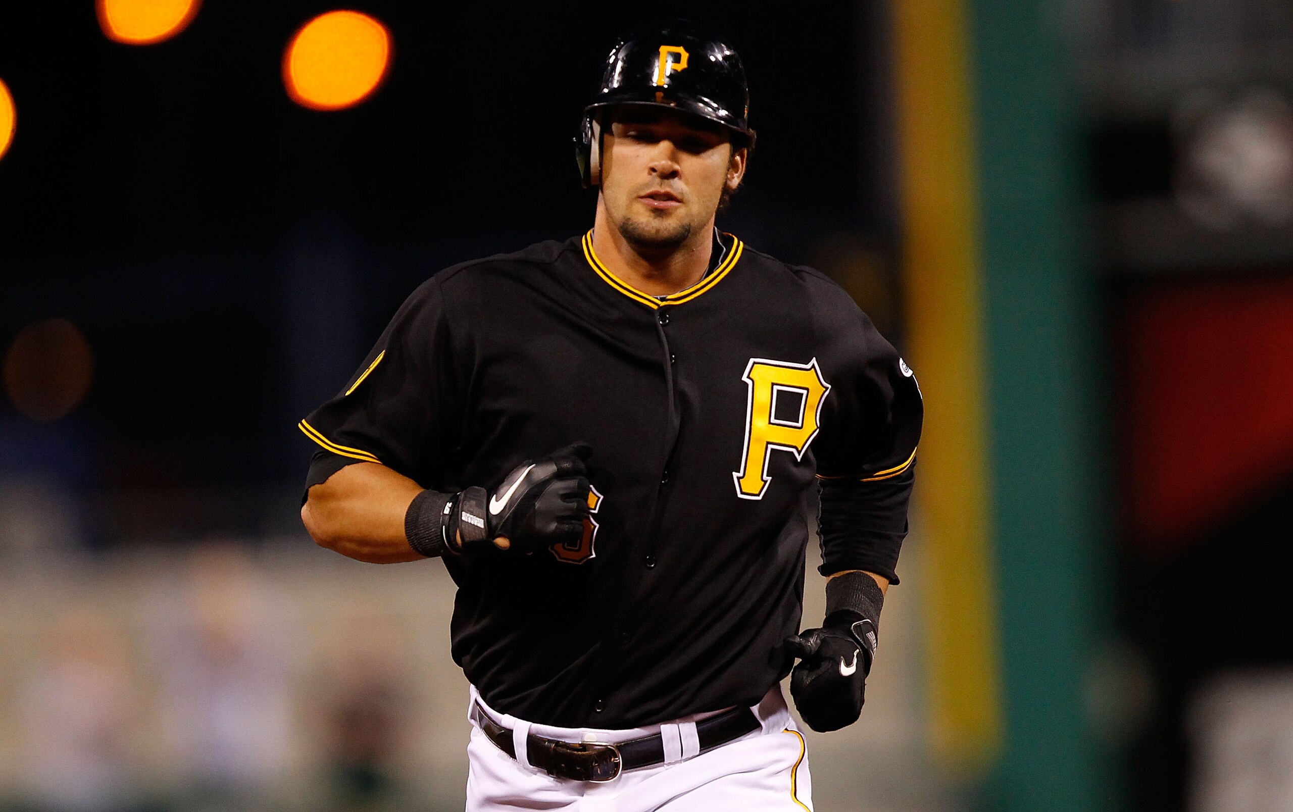 PITTSBURGH - APRIL 26:  Garrett Jones #46 of the Pittsburgh Pirates trots around third base after hitting a solo home run against the San Francisco Giants during the game on April 26, 2011 at PNC Park in Pittsburgh, Pennsylvania.  (Photo by Jared Wickerha
