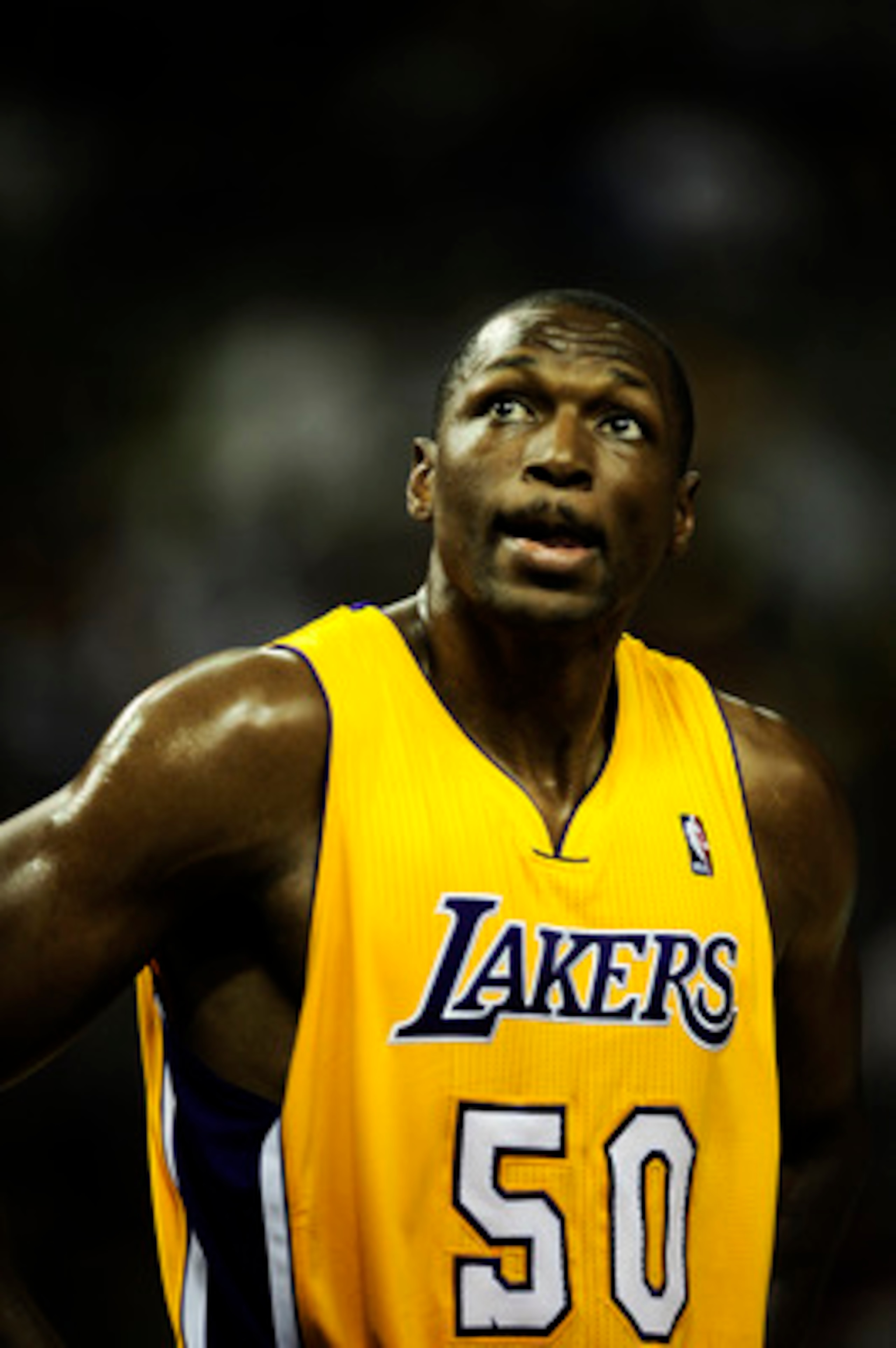 BARCELONA, SPAIN - OCTOBER 07:  Theo Ratliff #50 of the Los Angeles Lakers looks on during the NBA Europe Live match between Los Angeles Lakers and Regal FC Barcelona at the at Palau Blaugrana on October 7, 2010 in Barcelona, Spain.  (Photo by David Ramos