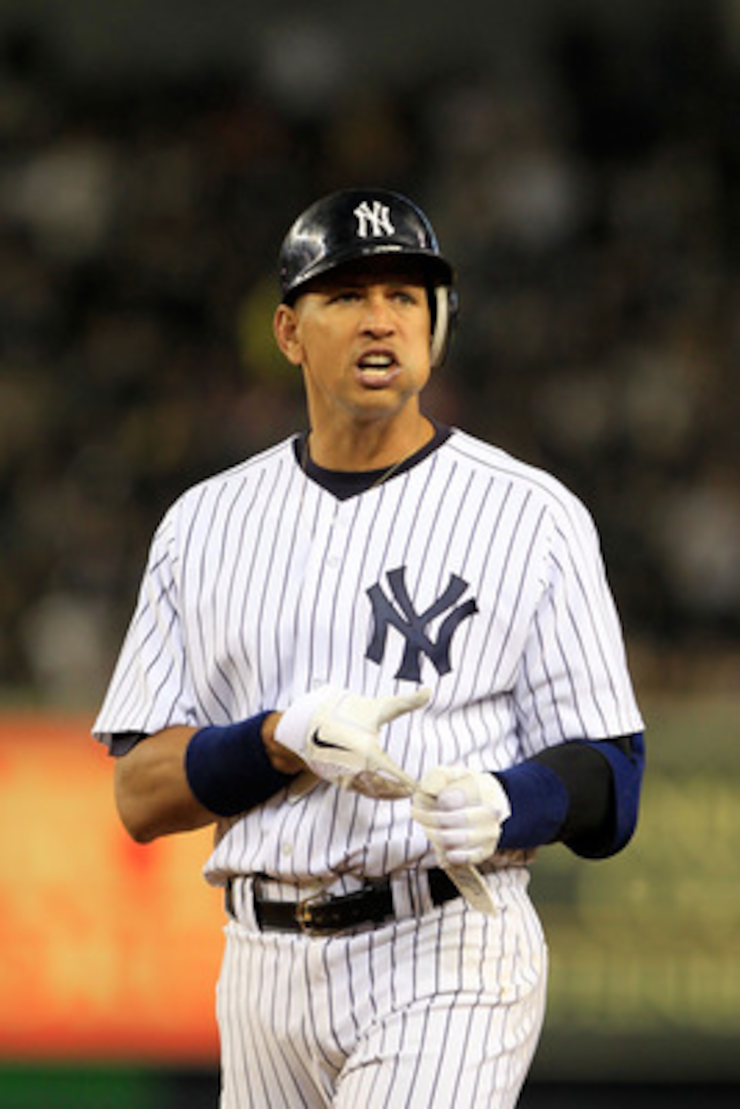NEW YORK, NY - APRIL 25: Alex Rodriguez #13 of the New York Yankees reacts after he flies out in the fourth inning against the Chicago White Sox at Yankee Stadium on April 25, 2011 in the Bronx borough of New York City.  (Photo by Chris Trotman/Getty Imag