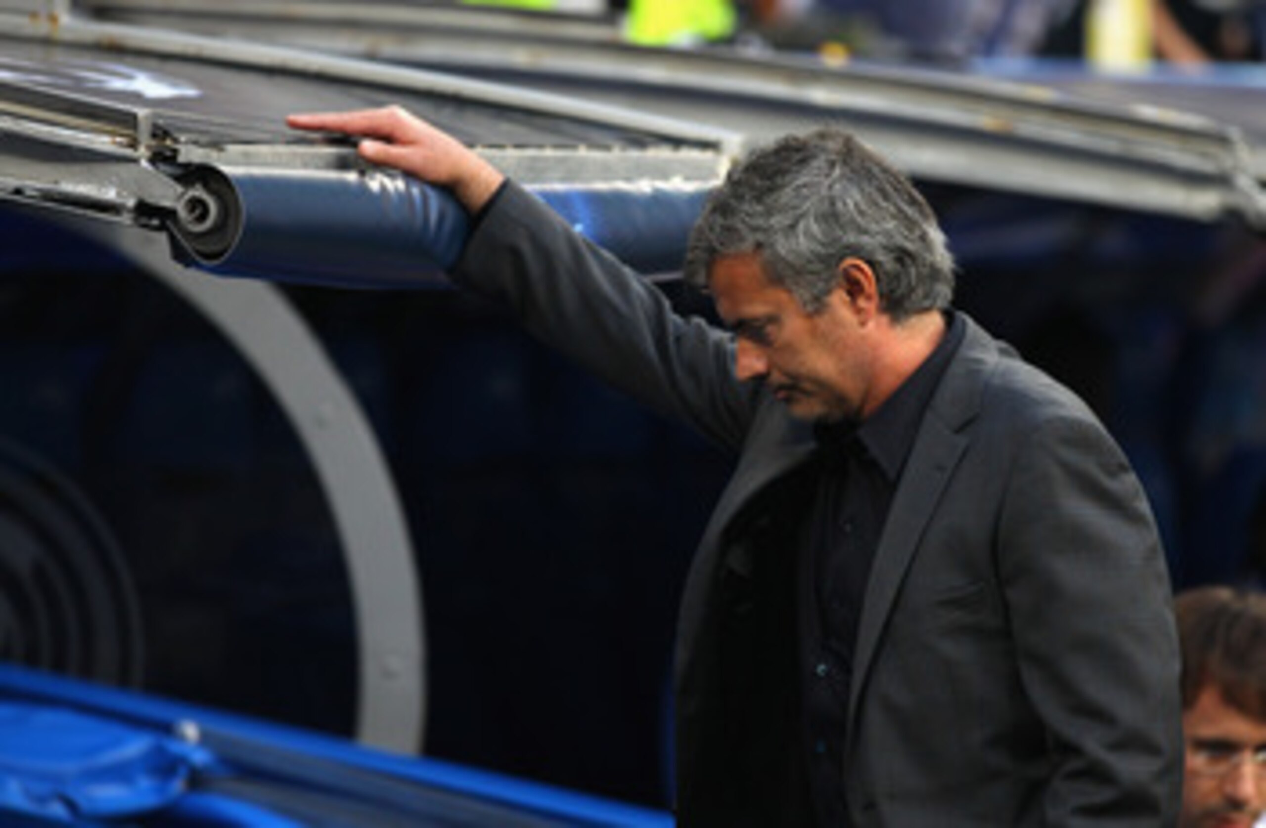 MADRID, SPAIN - APRIL 27:  Jose Mourinho the coach of Real Madrid looks on during the UEFA Champions League Semi Final first leg match between Real Madrid and Barcelona at Estadio Santiago Bernabeu on April 27, 2011 in Madrid, Spain.  (Photo by Alex Lives