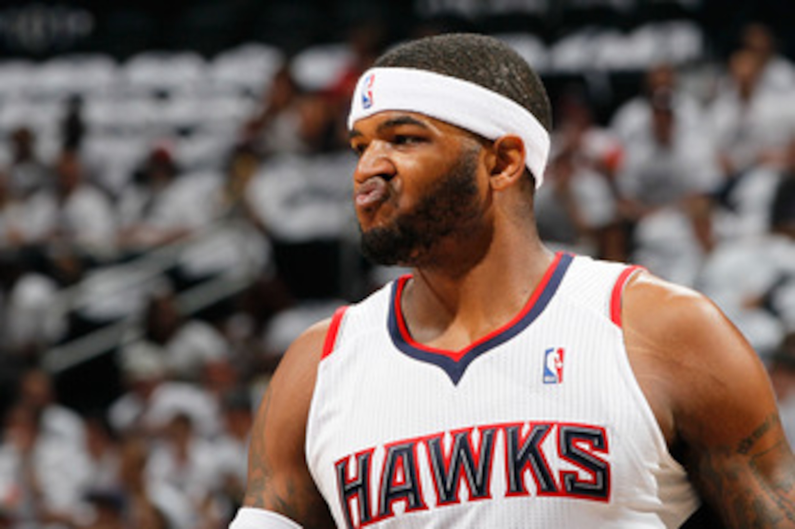 ATLANTA, GA - MAY 12:  Josh Smith #5 of the Atlanta Hawks defends against the Chicago Bulls in Game Six of the Eastern Conference Semifinals in the 2011 NBA Playoffs at Phillips Arena on May 12, 2011 in Atlanta, Georgia.  NOTE TO USER: User expressly ackn