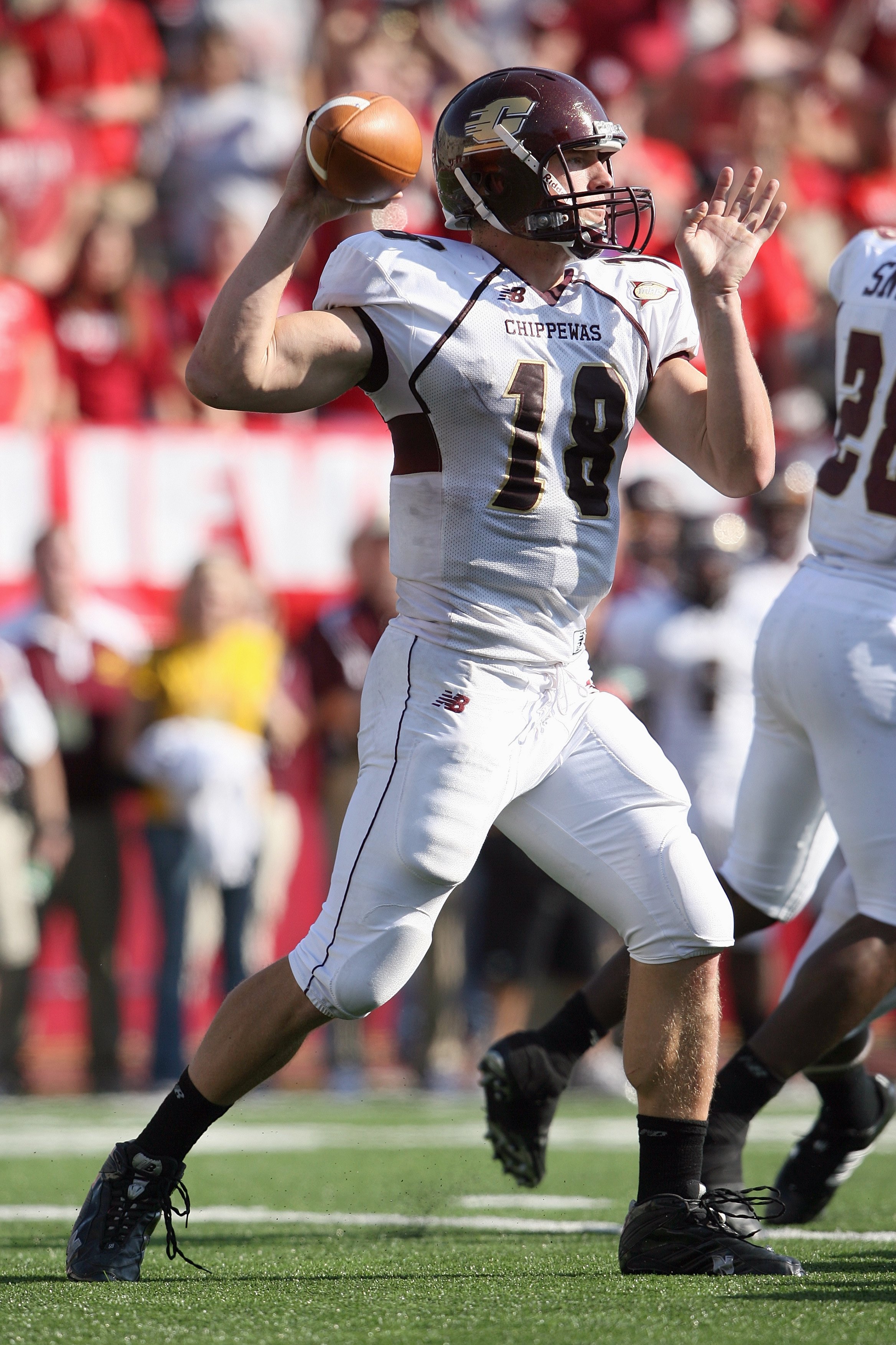 BLOOMINGTON, IN - NOVEMBER 01:  Quarterback Brian Brunner #18 of the Central Michigan Chippewas passes the ball during the game against the Indiana Hooisers at Memorial Stadium on November 1, 2008 in Bloomington, Indiana.  (Photo by Andy Lyons/Getty Image