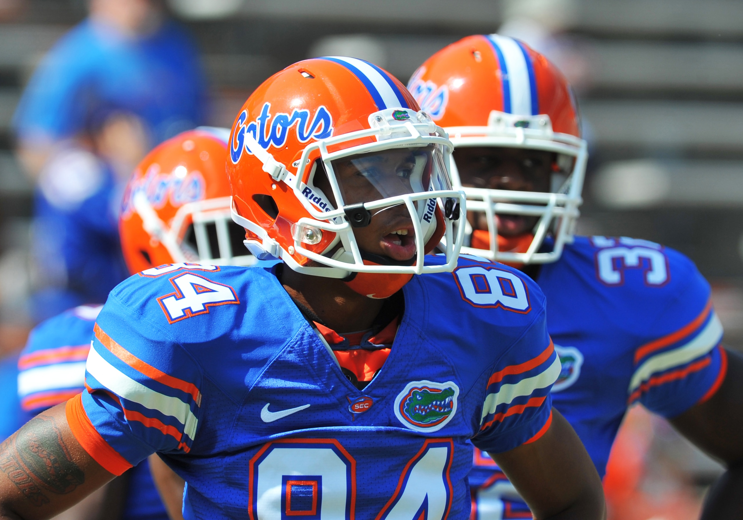 GAINESVILLE, FL - APRIL 9:  Wide receiver Quinton Dunbar #84 of the Florida Gators warms up before the Orange and Blue spring football game April 9, 2011 at Ben Hill Griffin Stadium in Gainesville, Florida.  (Photo by Al Messerschmidt/Getty Images)