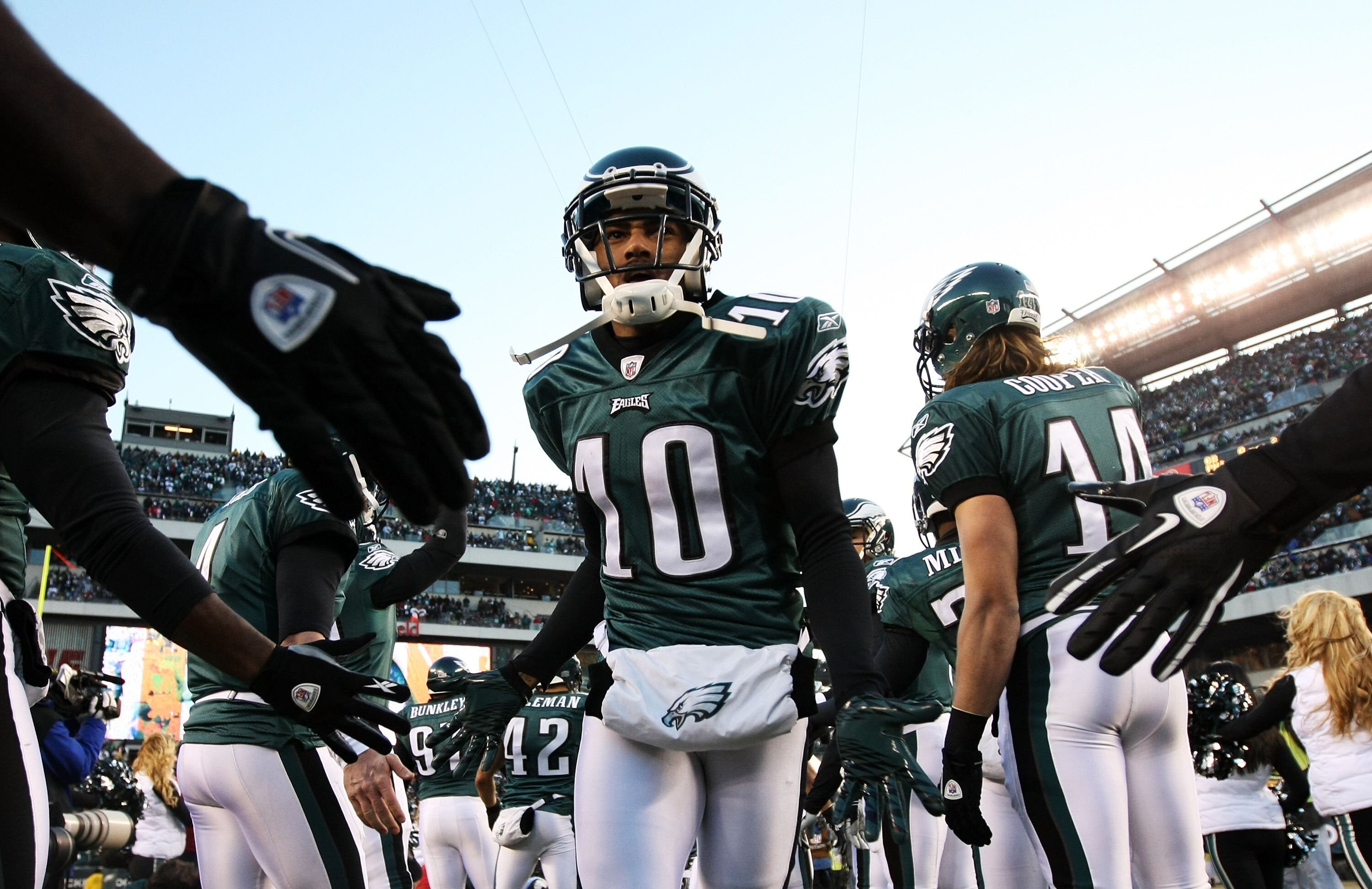 PHILADELPHIA, PA - JANUARY 09:  DeSean Jackson #10 of the Philadelphia Eagles takes the field before playing against the Green Bay Packers in the 2011 NFC wild card playoff game at Lincoln Financial Field on January 9, 2011 in Philadelphia, Pennsylvania.