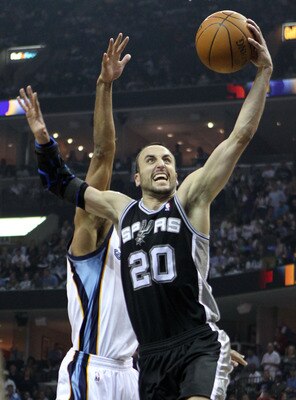 MEMPHIS, TN - APRIL 23:  Manu Ginobili #3 of the San Antonio Spurs shoots the ball during the game against the Memphis Grizzlies in Game three of the Western Conference Quarterfinals in the 2011 NBA Playoffs at FedExForum on April 23, 2011 in Memphis, Ten