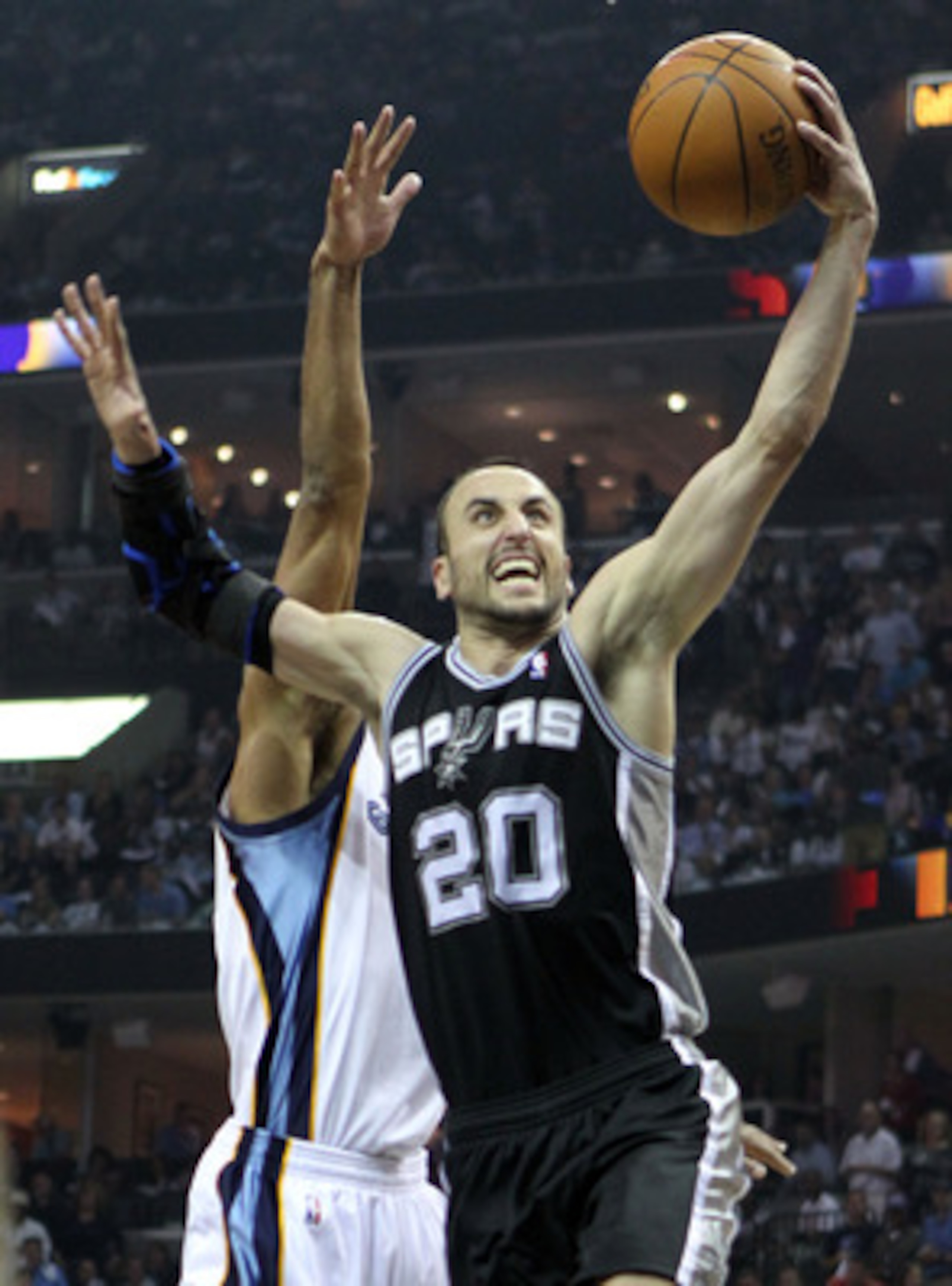 MEMPHIS, TN - APRIL 23:  Manu Ginobili #3 of the San Antonio Spurs shoots the ball during the game against the Memphis Grizzlies in Game three of the Western Conference Quarterfinals in the 2011 NBA Playoffs at FedExForum on April 23, 2011 in Memphis, Ten