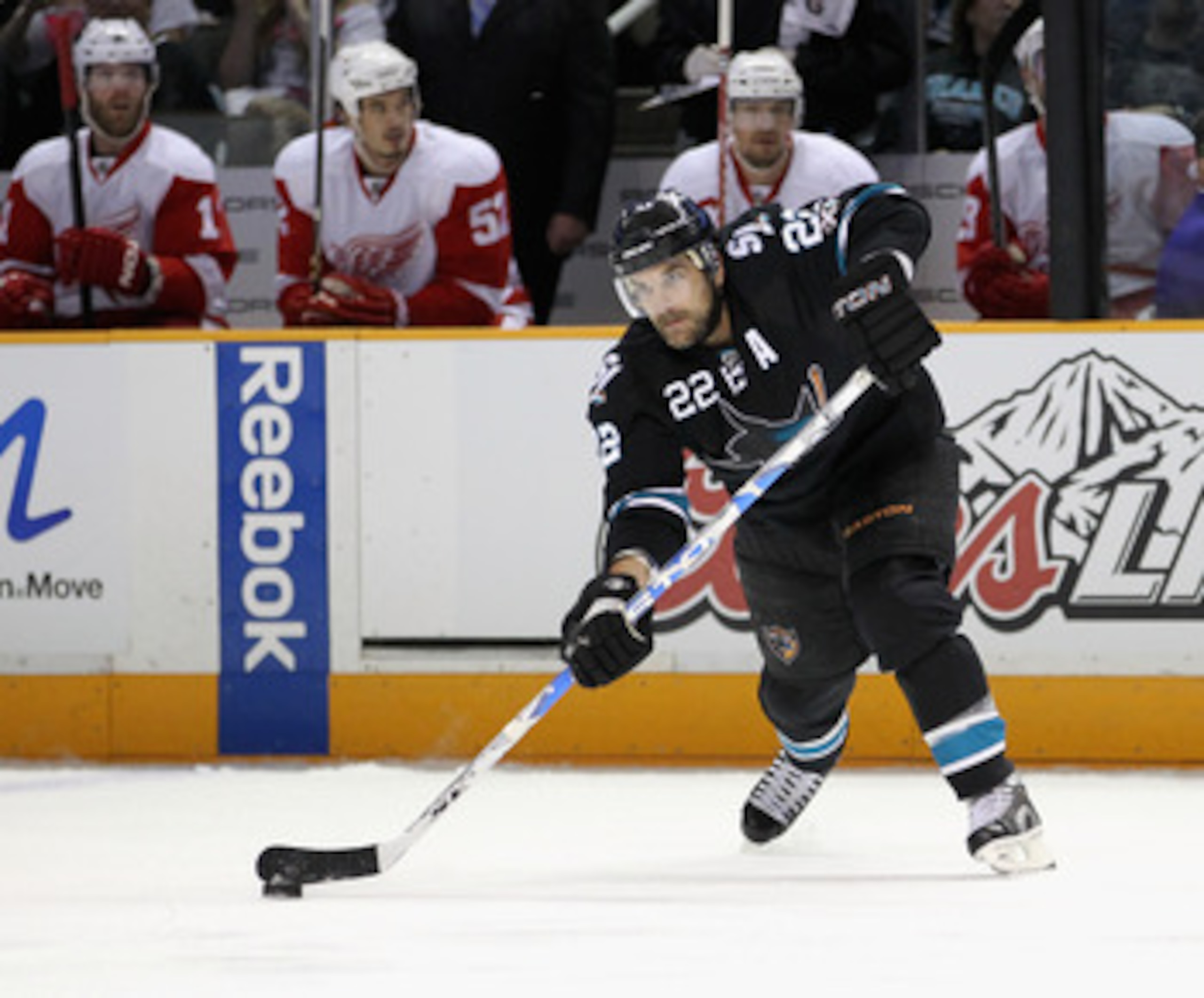 SAN JOSE, CA - MAY 08:  Dan Boyle #22 of the San Jose Sharks in action against the Detroit Red Wings in Game Five of the Western Conference Semifinals during the 2011 NHL Stanley Cup Playoffs at HP Pavilion on May 8, 2011 in San Jose, California.  (Photo 