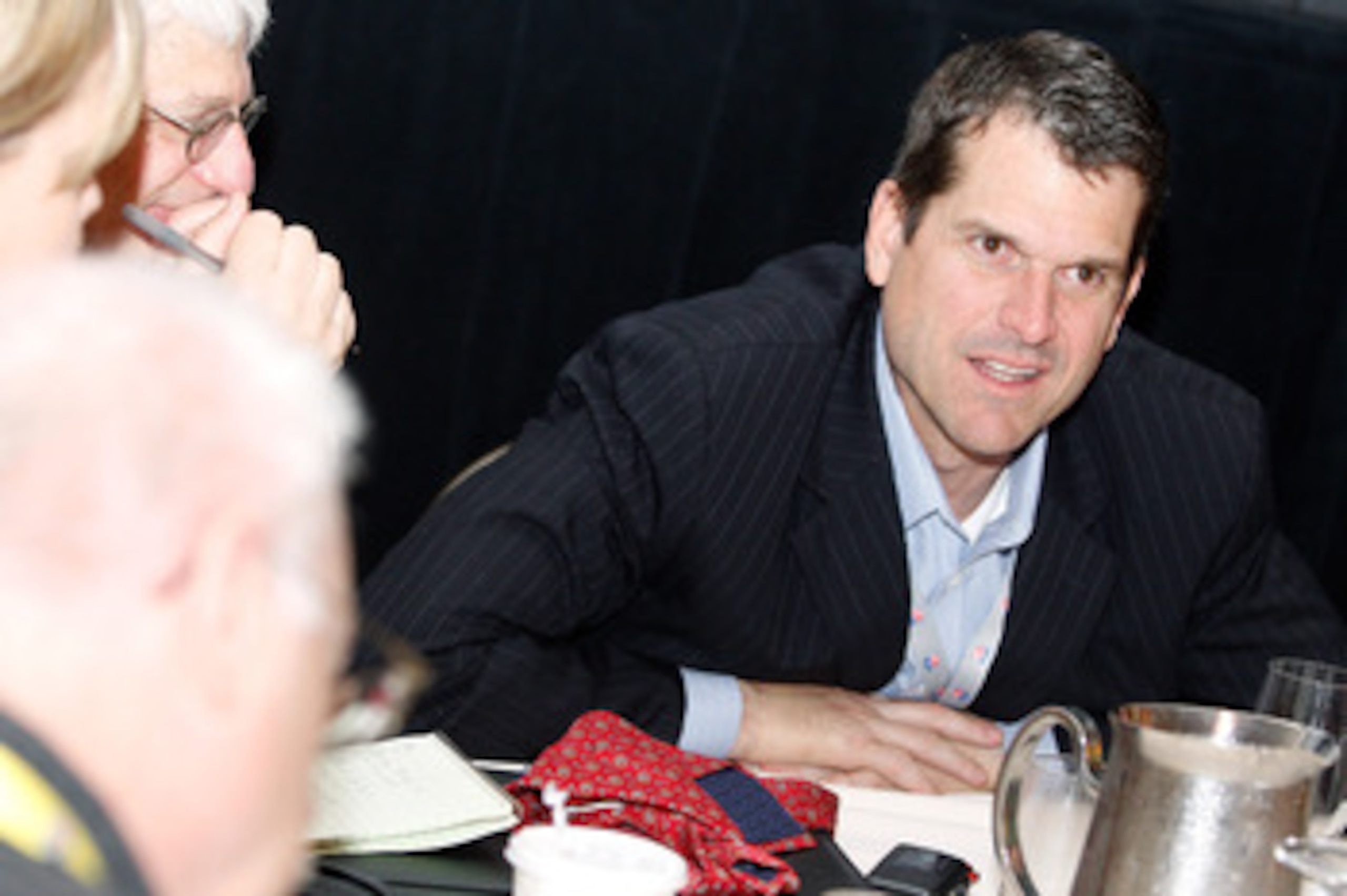 NEW ORLEANS, LA - MARCH 22:  San Francisco 49ers head coach Jim Harbaugh answers questions from the media during the NFL Annual Meetings at the Roosevelt Hotel on March 22, 2011 in New Orleans, Louisiana.Despite a NFL owners imposed lockout in effect sinc