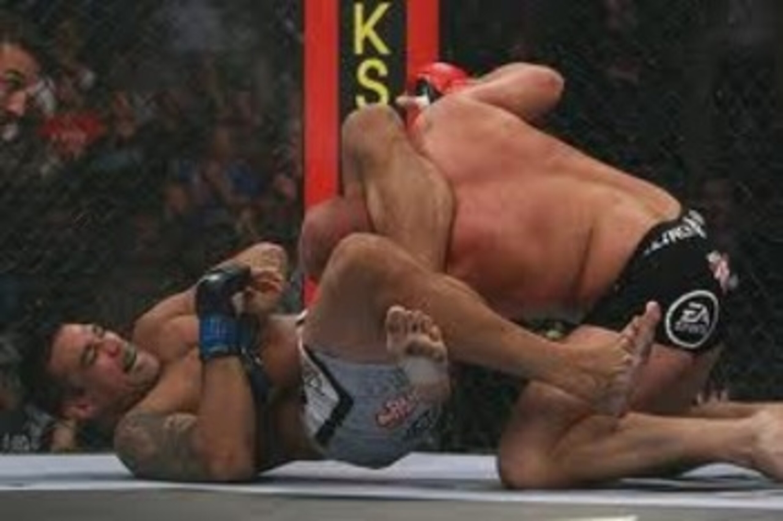 Fabricio Werdum locking in a triangle-armbar on Fedor Emelianenko