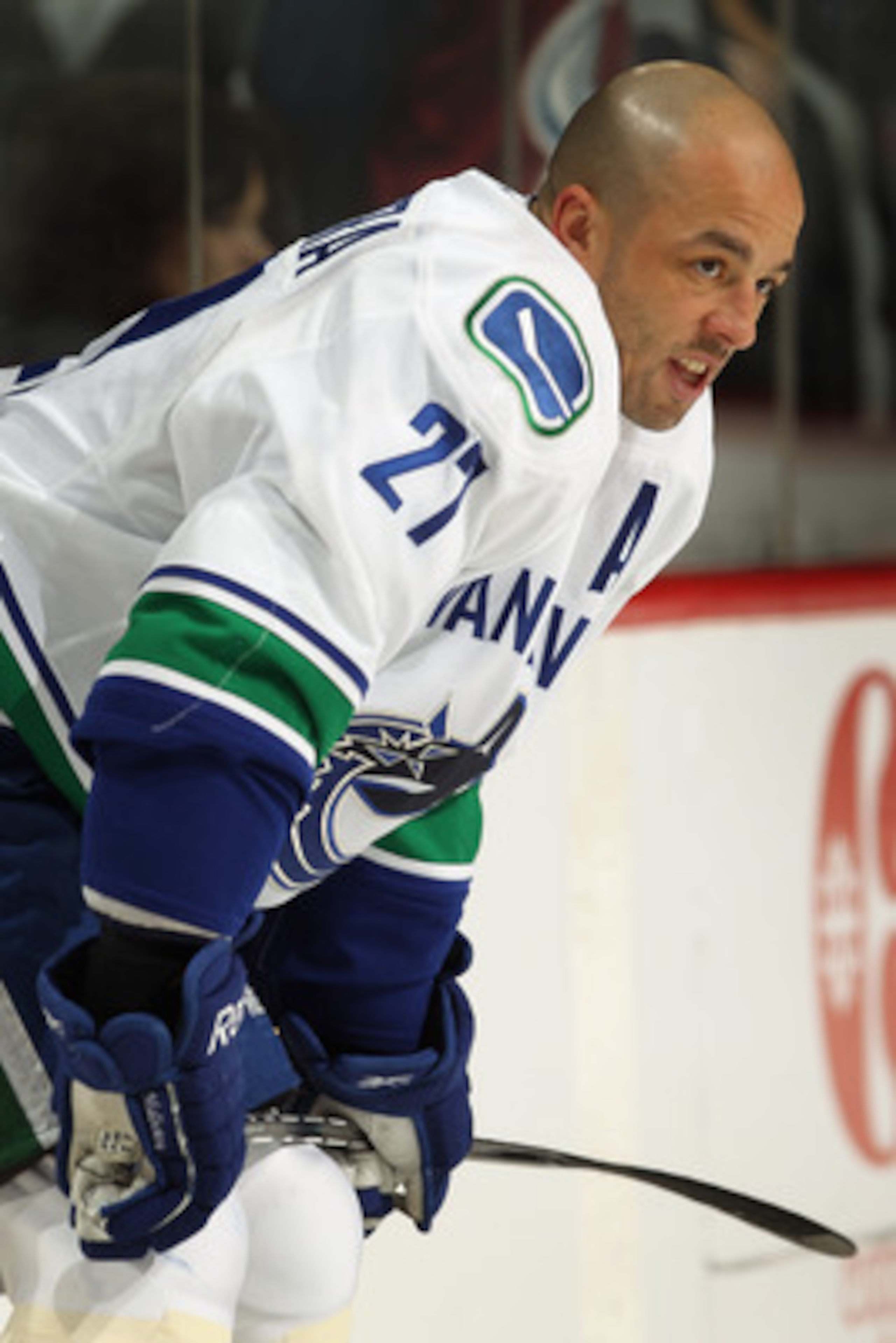 DENVER, CO - JANUARY 18: Manny Malhotra #27 of the Canucks warms up prior to facing the Colorado Avalanche at the Pepsi Center on January 18, 2011 in Denver, Colorado. The Avalanche defeated the Canucks 4-3 in overtime. (Photo by Doug Pensinger/Getty Im DENVER, CO - JANUARY 18: Manny Malhotra #27 of the Canucks warms up prior to facing the Colorado Avalanche at the Pepsi Center on January 18, 2011 in Denver, Colorado. The Avalanche defeated the Canucks 4-3 in overtime. (Photo by Doug Pensinger/Getty Im