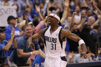 DALLAS, TX - MAY 08:  Guard Jason Terry #31 of the Dallas Mavericks reacts after a three-point shot against the Los Angeles Lakers in Game Four of the Western Conference Semifinals during the 2011 NBA Playoffs on May 8, 2011 at American Airlines Center in