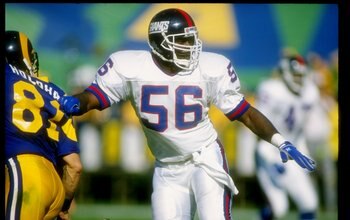 12 Nov 1989:  Linebacker Lawrence Taylor of the New York Giants looks on during a game against the Los Angeles Rams at Anaheim Stadium in Anaheim, California.  The Rams won the game, 31-10. Mandatory Credit: Stephen Dunn  /Allsport