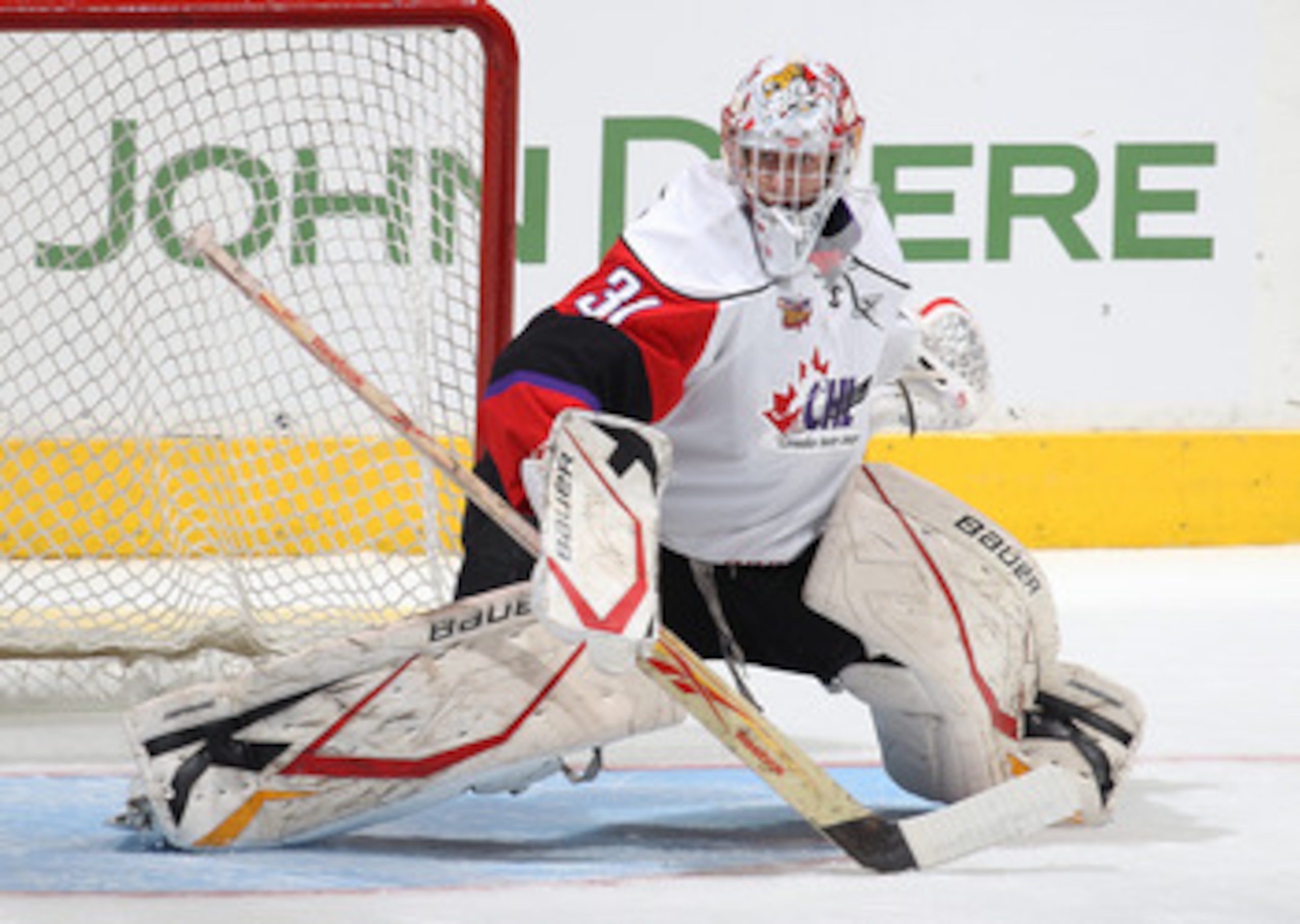 TORONTO, CAN - JANUARY 19:  Jordan Binnington #31 of Team Orr moves to make a save against Team Cherry in the 2011 Home Hardware Top Prospects game on January 19, 2011 at the Air Canada Centre in Toronto, Canada. Team Orr defeated Team Cherry 7-1. (Photo