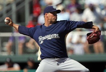 TUCSON, AZ - MARCH 1:  Ben Sheets #15 of the Milwaukee Brewers throws a pitch in the first inning of the spring training game against the Colorado Rockies at Hi Corbett Field March 1, 2008 in Tucson, Arizona. The Rockies defeated the Brewers 6-3.  (Photo